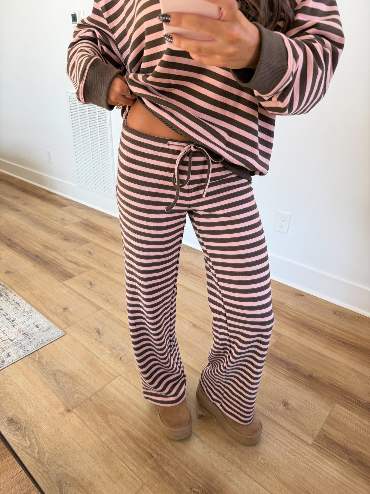 Stripe Henley Set (Pink/Mocha)