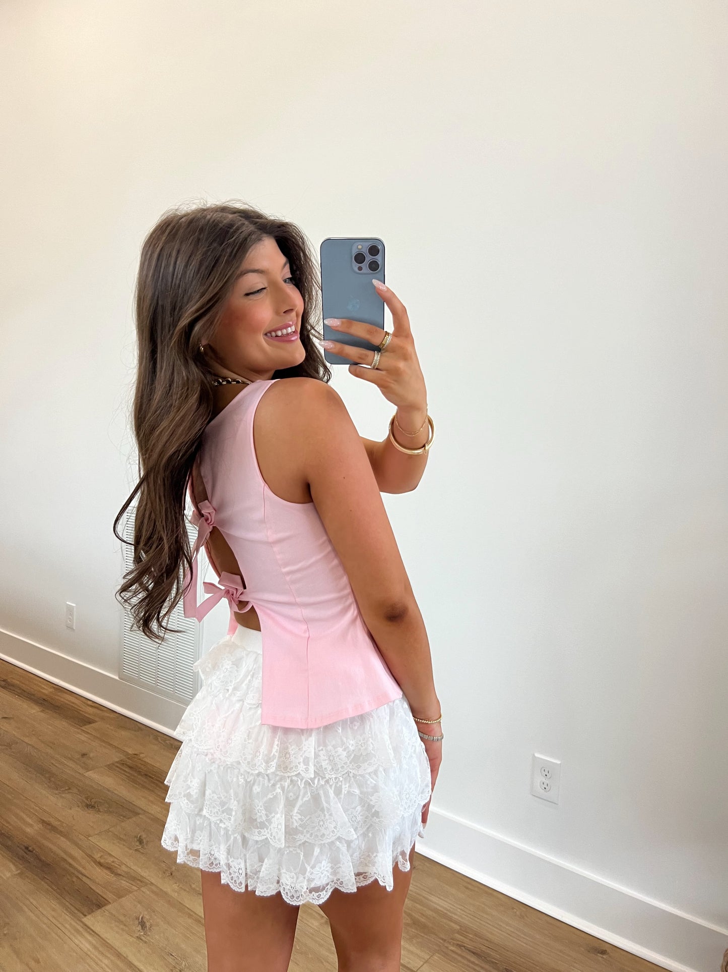 Baby Pink Back Tie Top