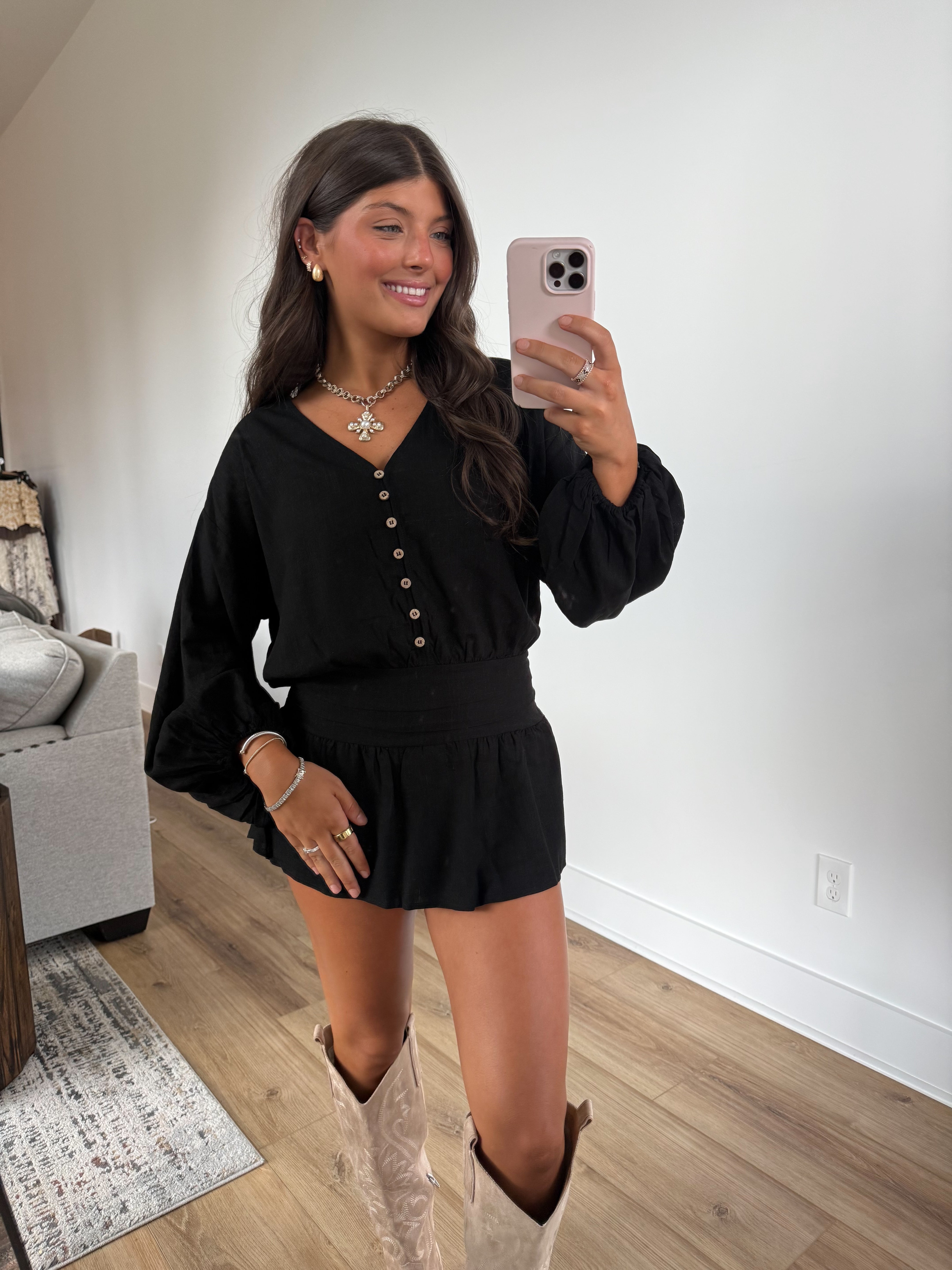 Falling Leaves Romper (Black)