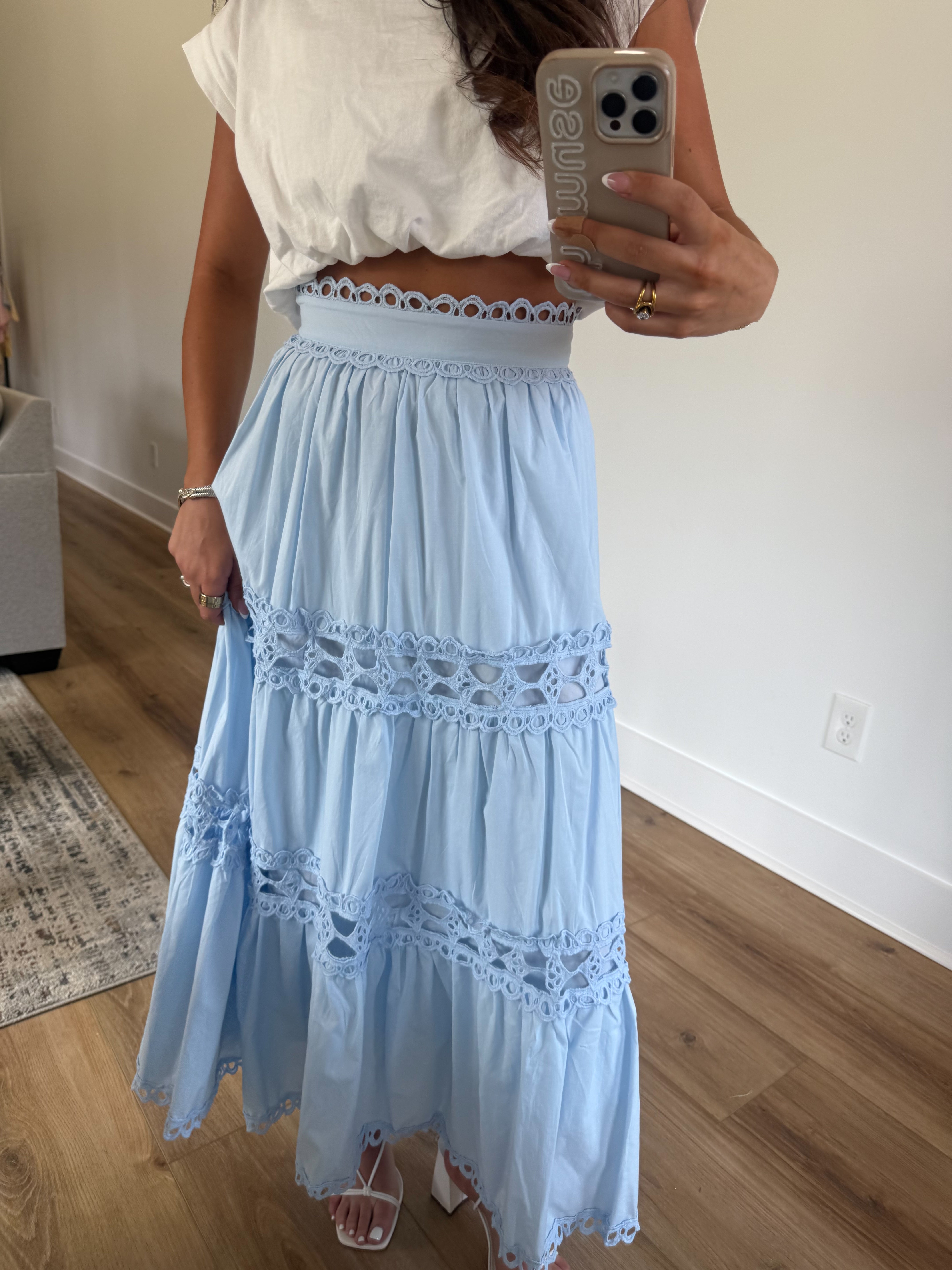 Classic Eyelet Midi Skirt (Blue)