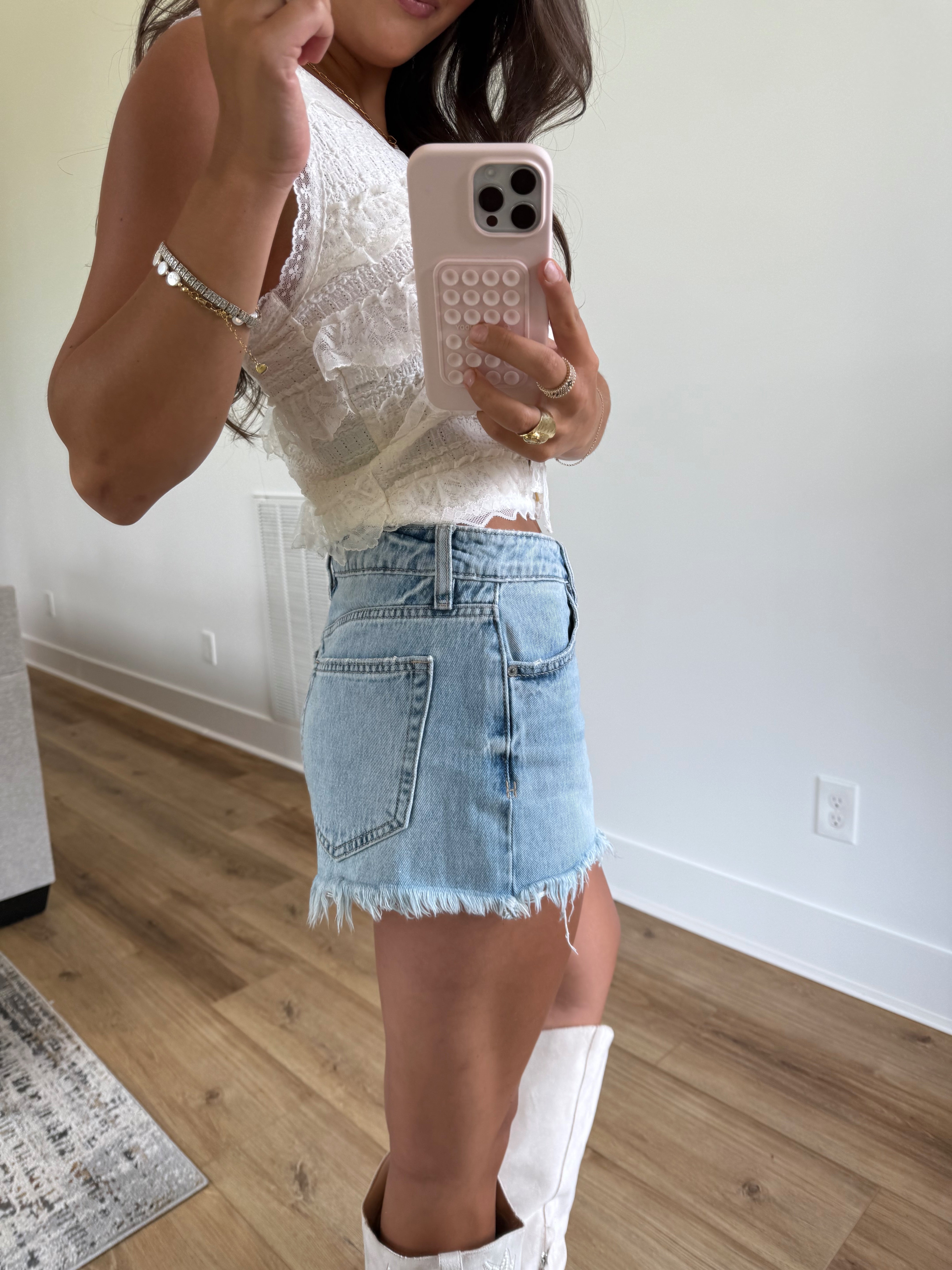 Light Wash Freyed Shorts