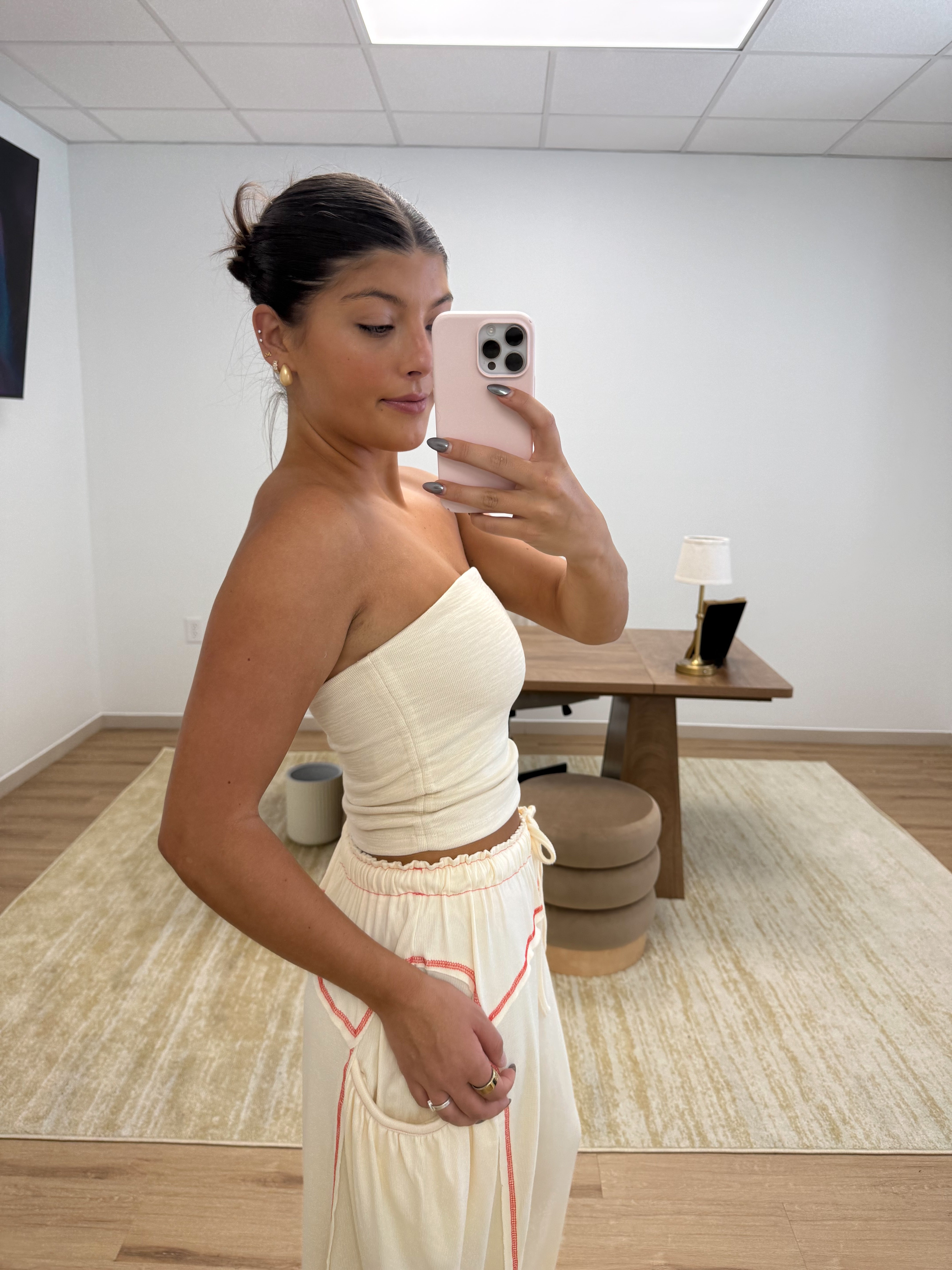 Cream Scrunch Tube Top