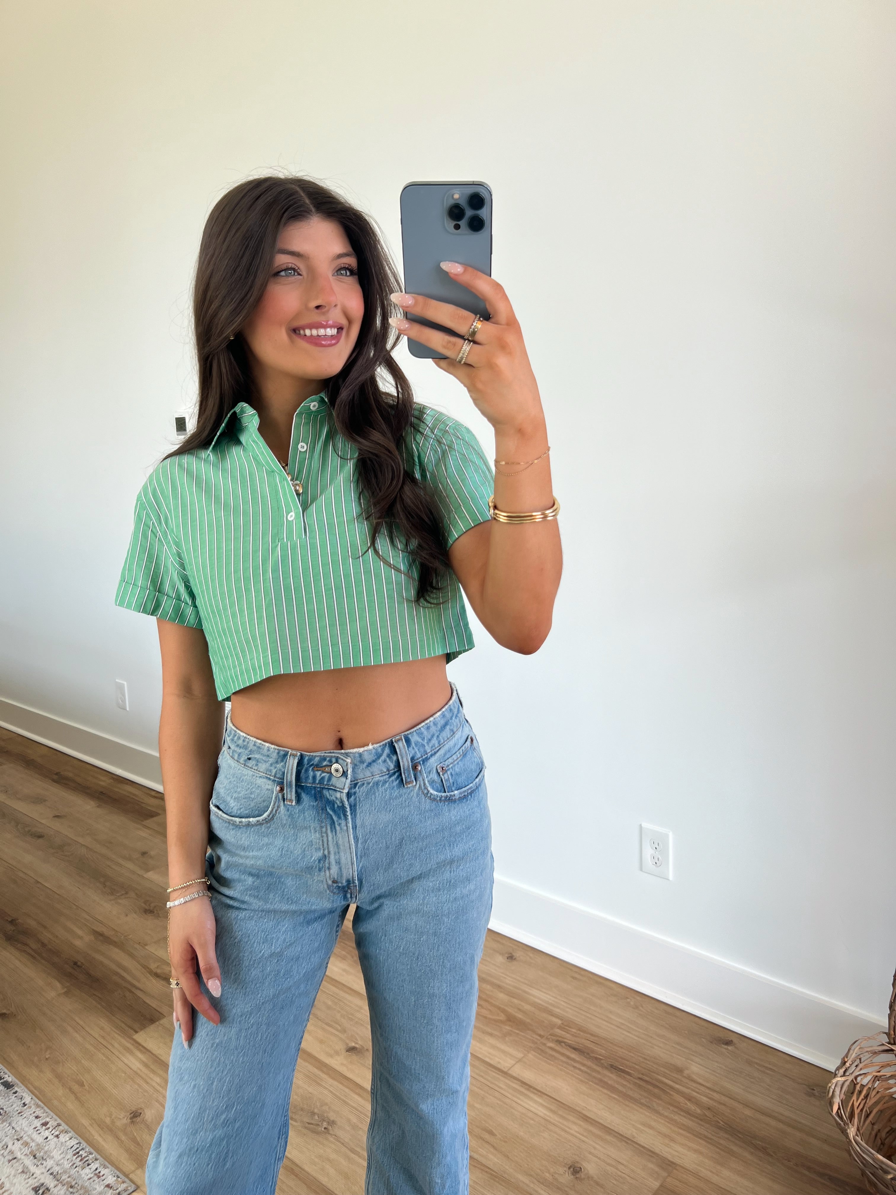 (Green) Bella Stripe Top
