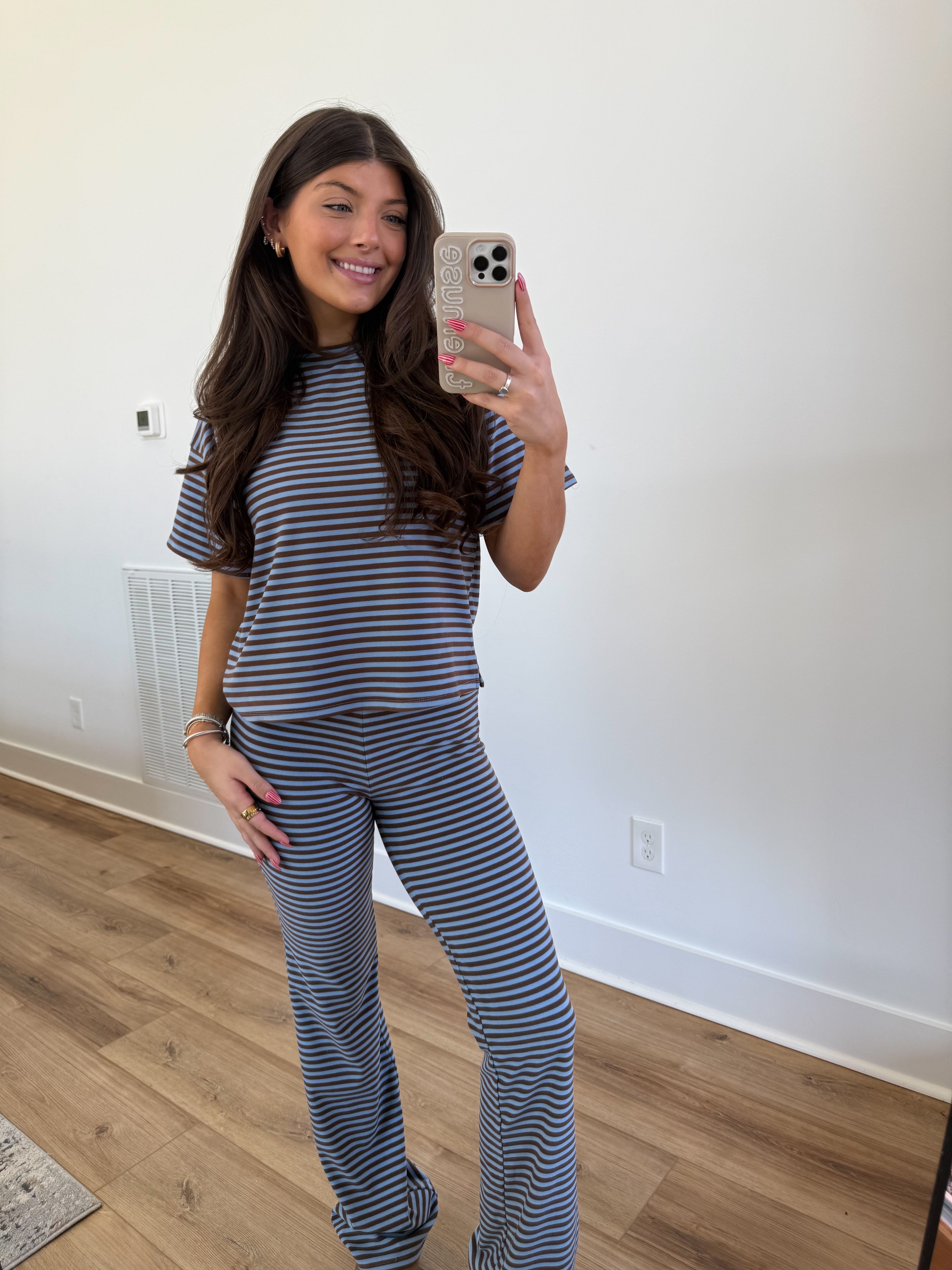The Margaret Stripe Set (Blue/Brown)