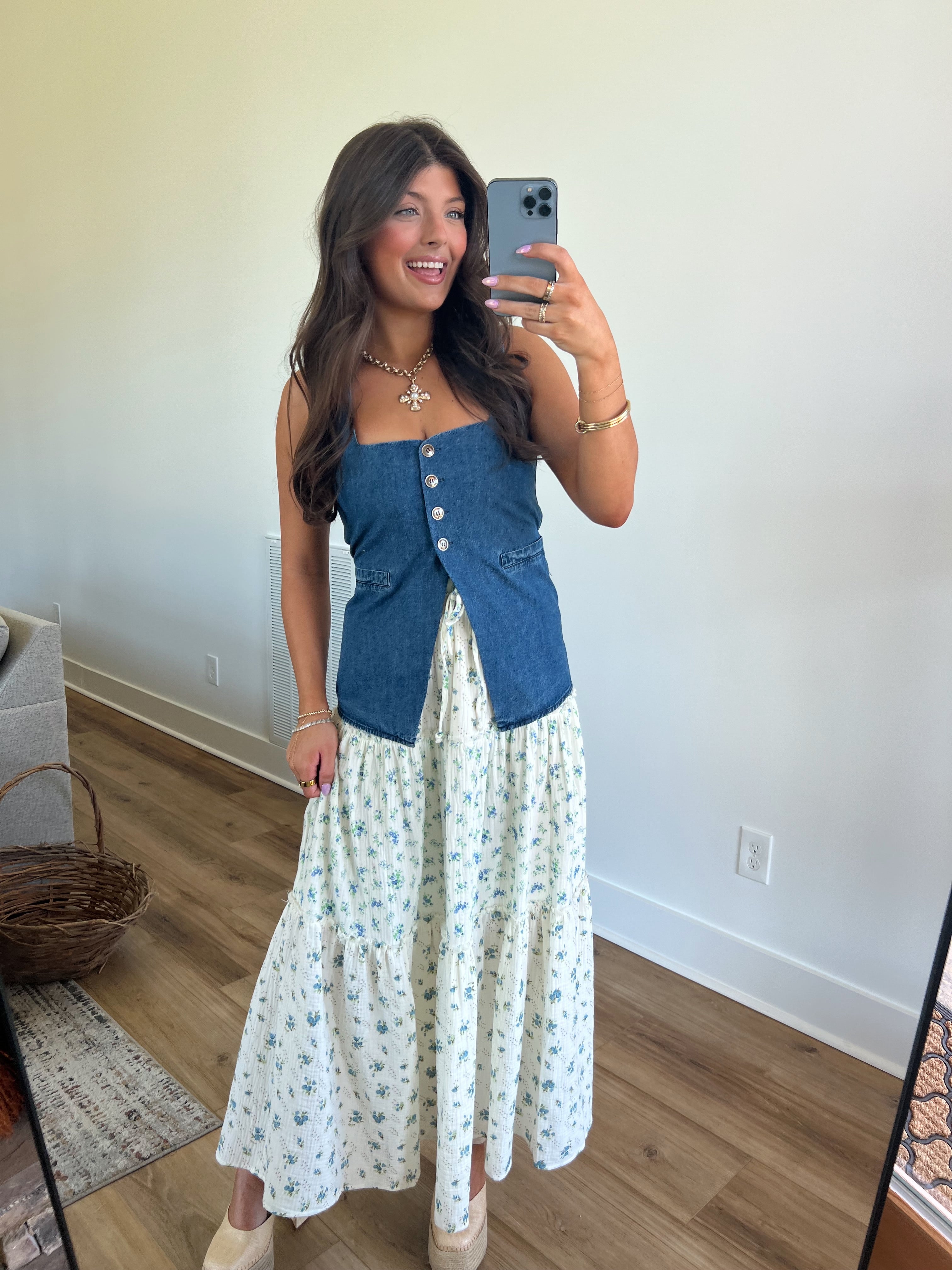 Pia Flower Field Maxi Skirt (Blue)(Restock)