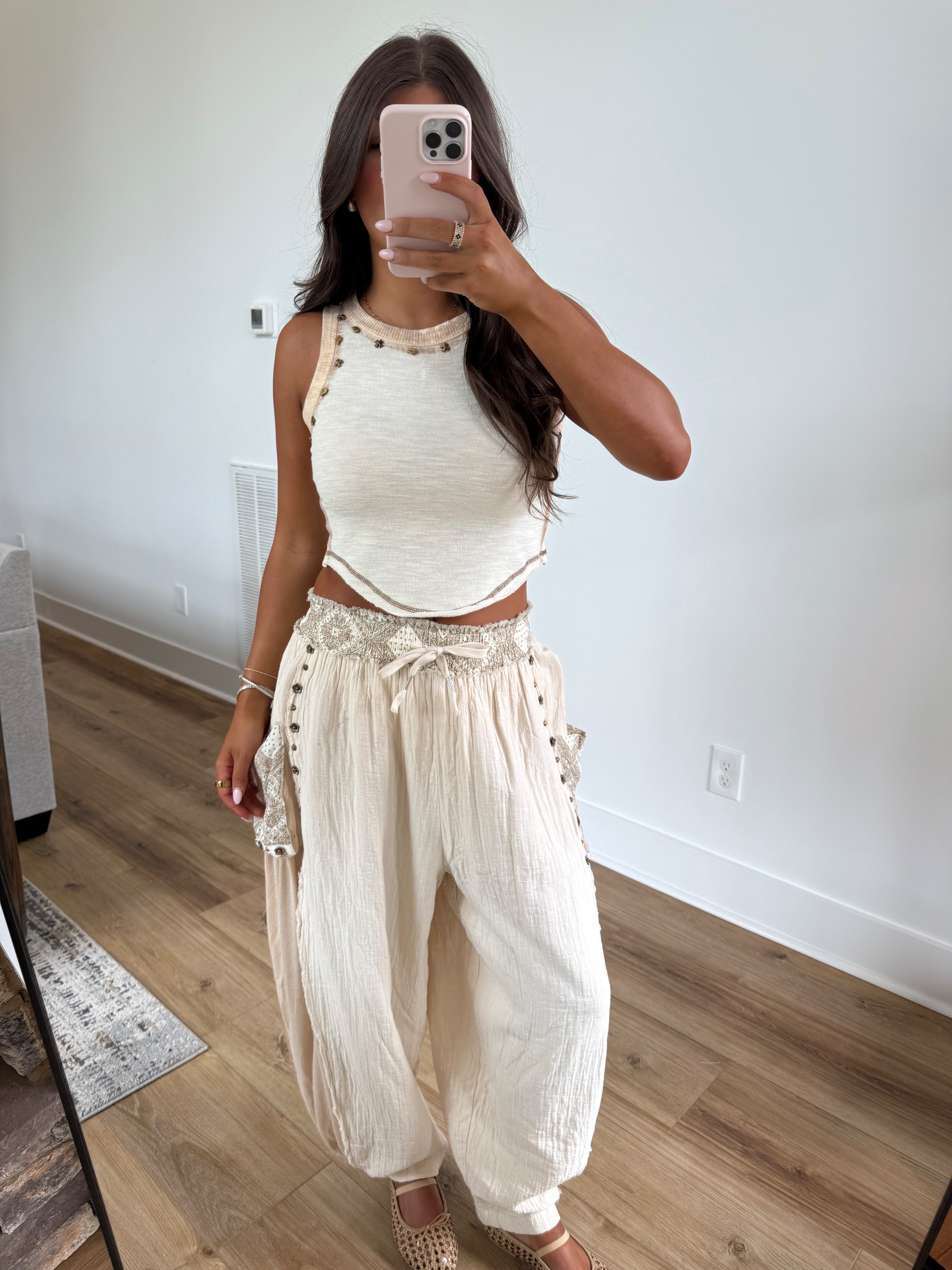 Cream Studded Joggers (PRE-ORDER (Mid-October)/ Restock)
