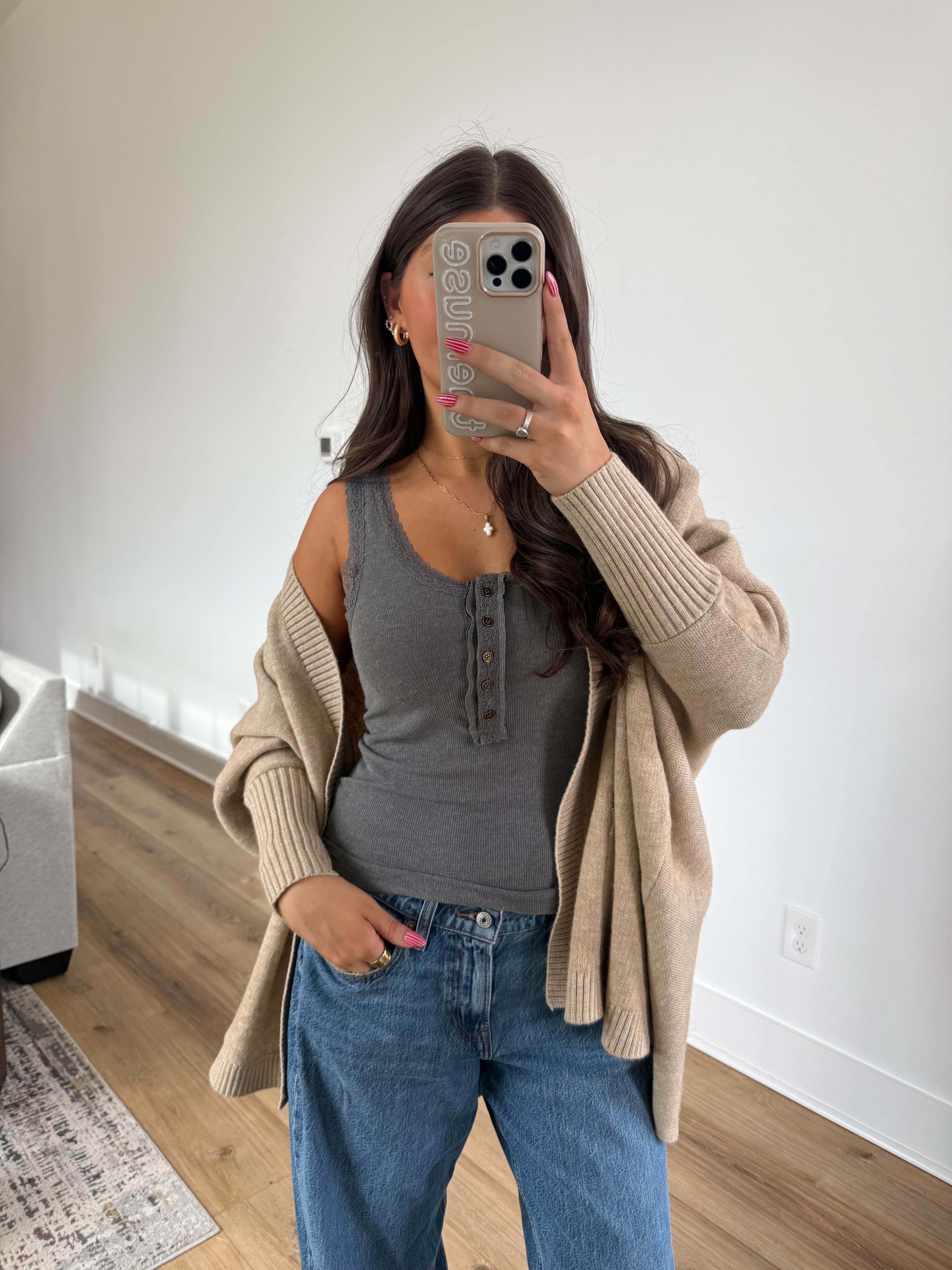 Grey Lace Trim Tank