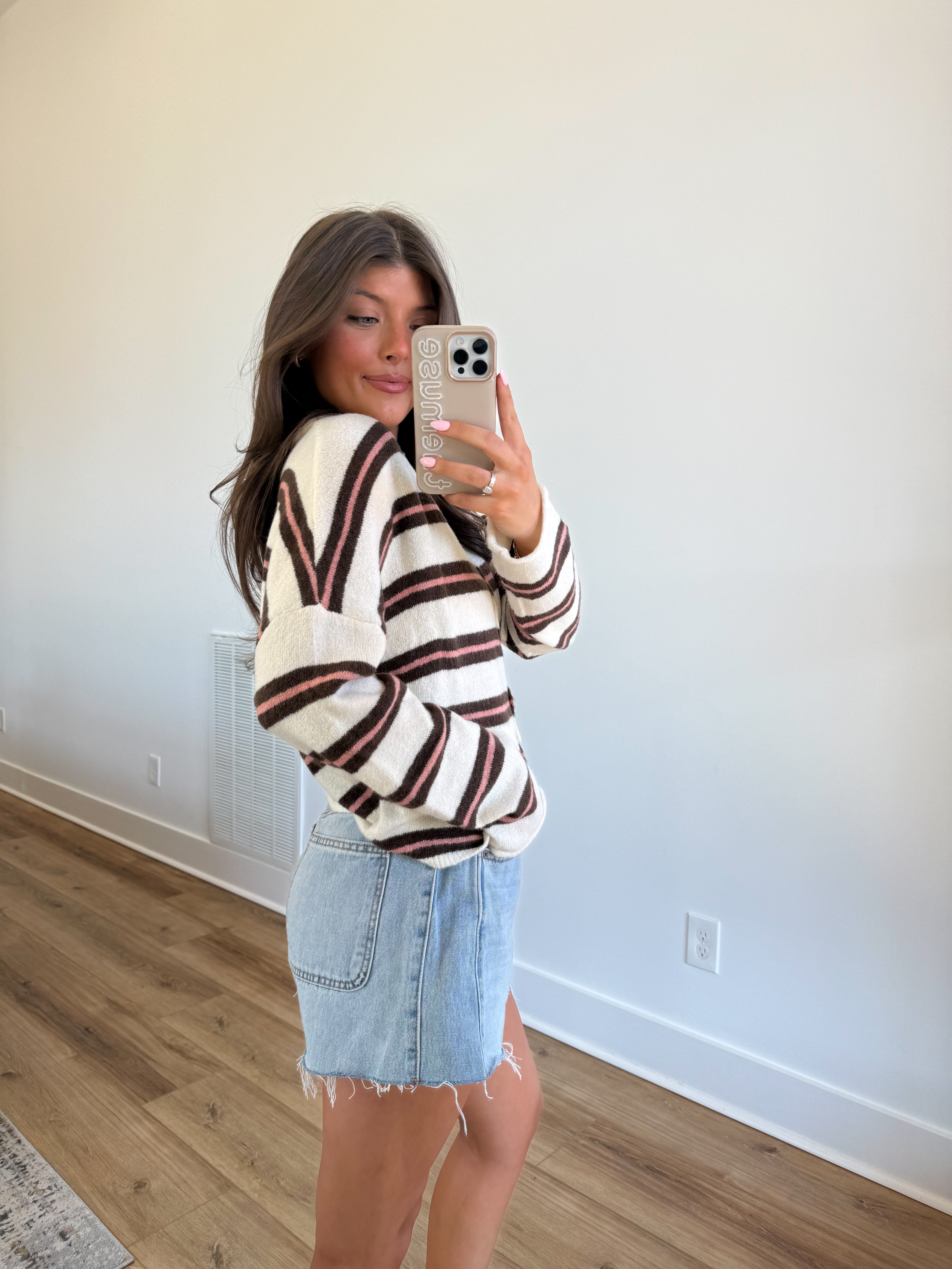 The Stripe Cardigan (Cream/Brown/Pink)