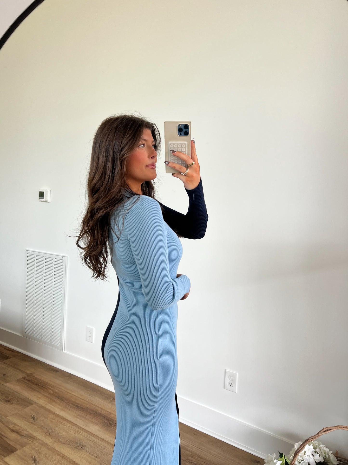 Two Tone Blue Midi Dress