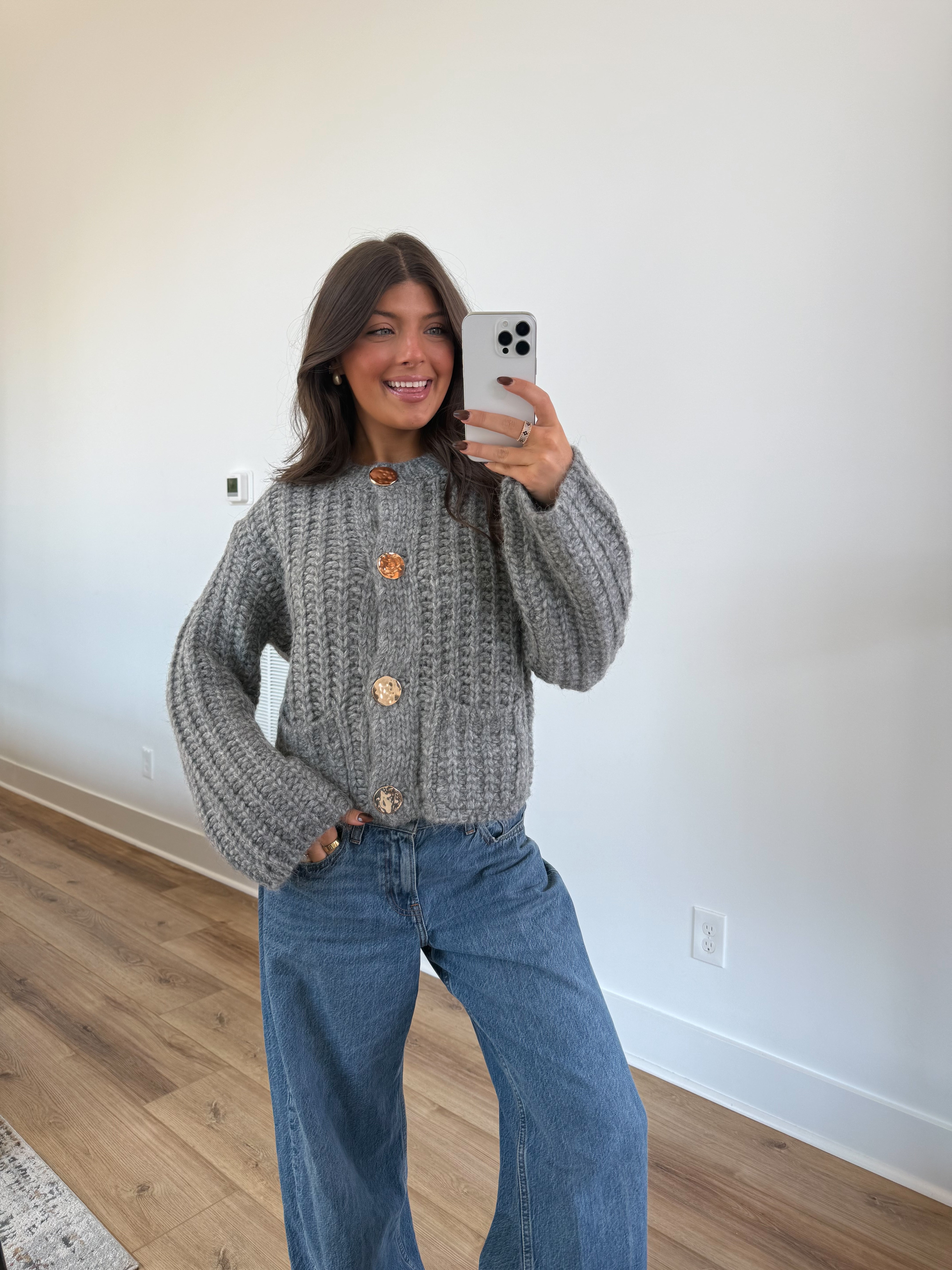 Chunky Grey Button Cardigan