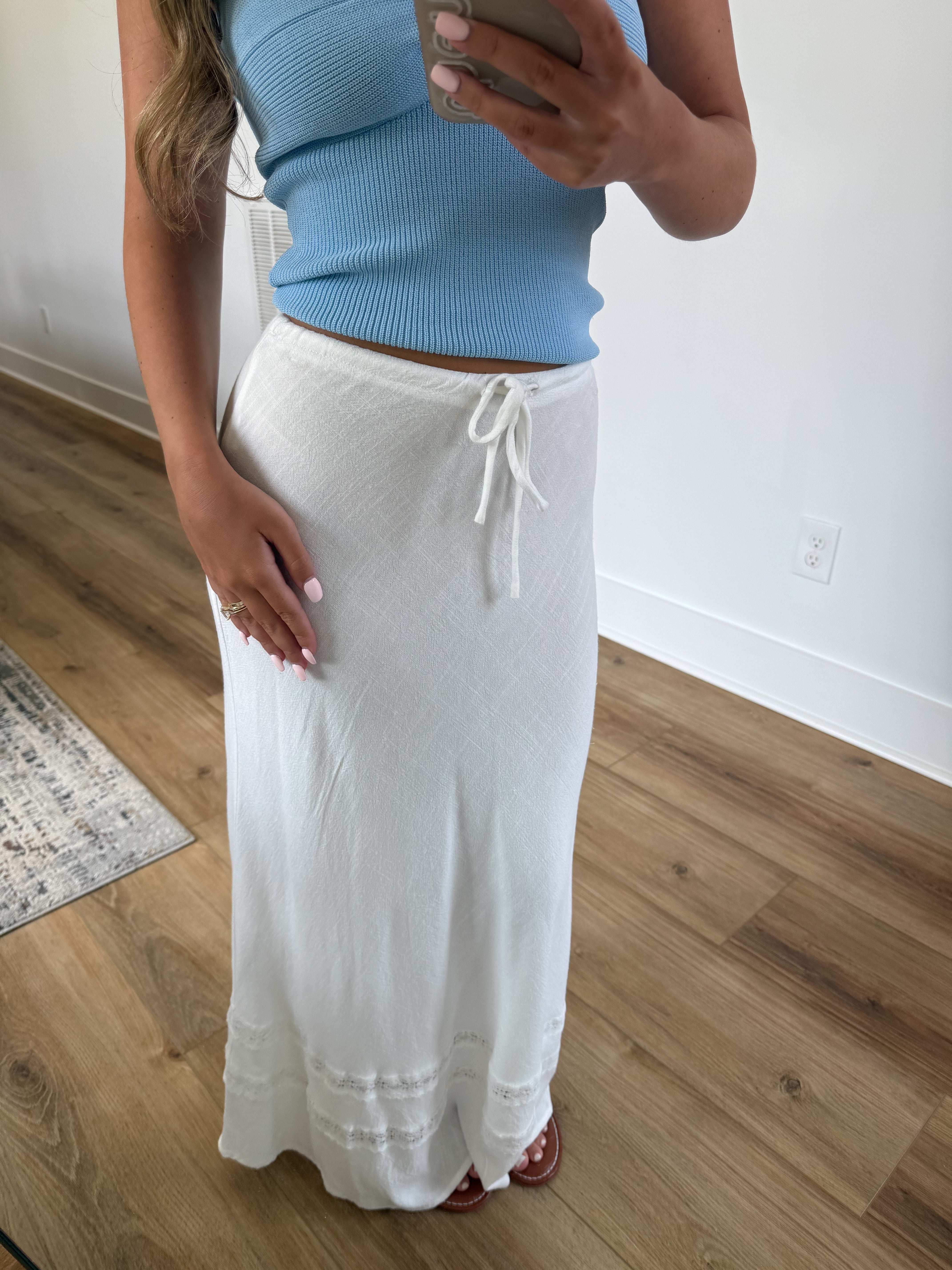 White Linen Midi Skirt