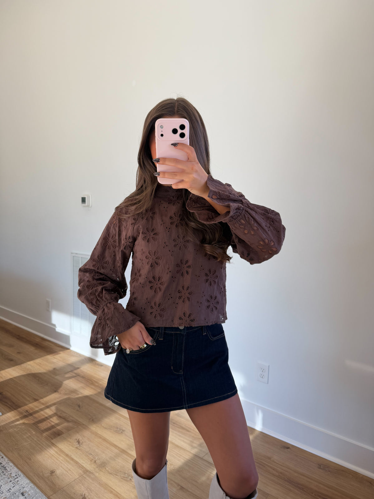 Mocha Eyelet Top