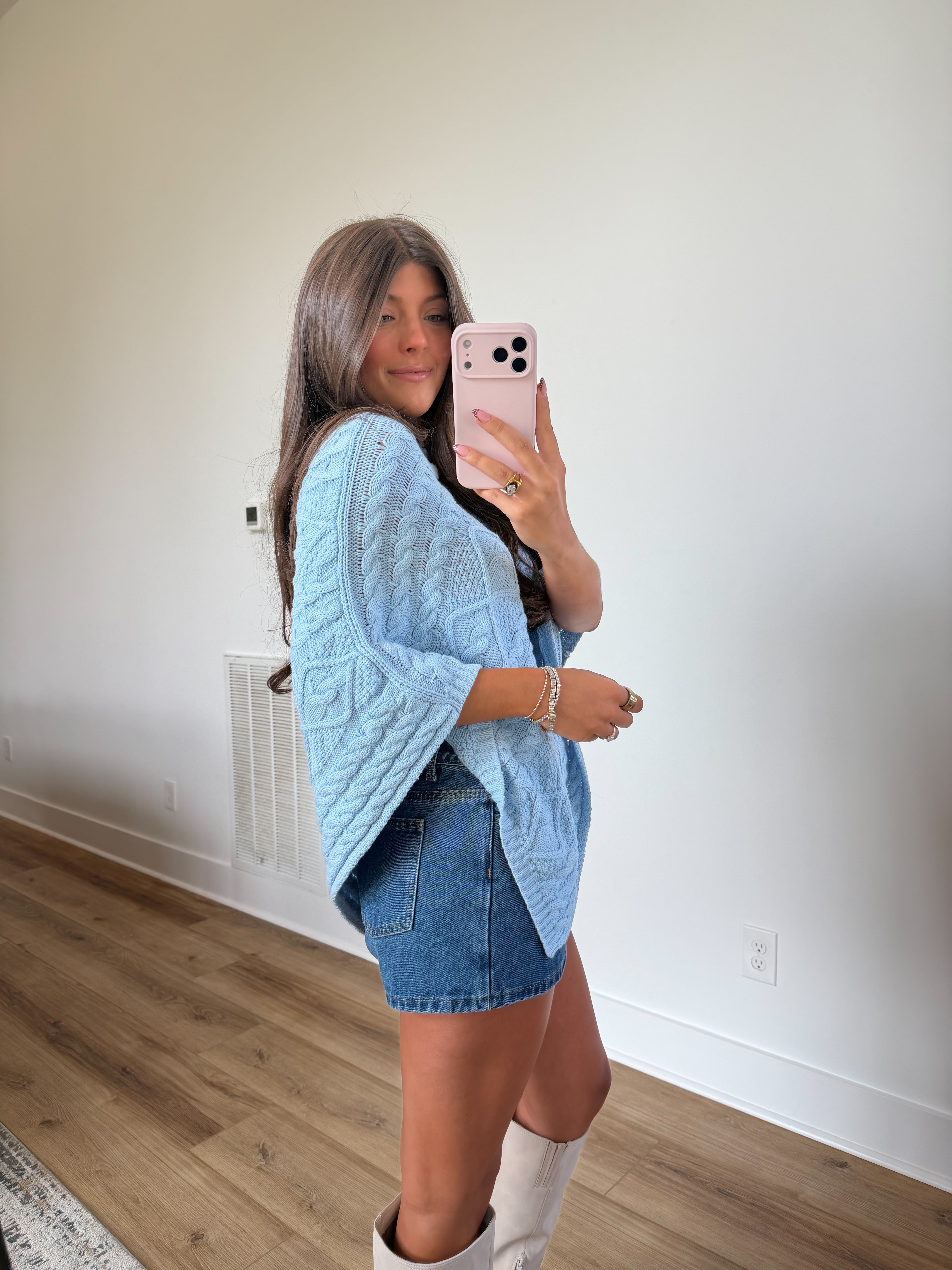Ollie Sweater Poncho (Baby Blue)