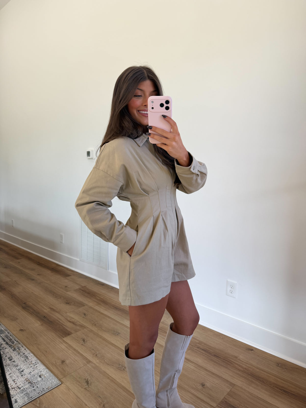 Toasted Almond Pleated Romper