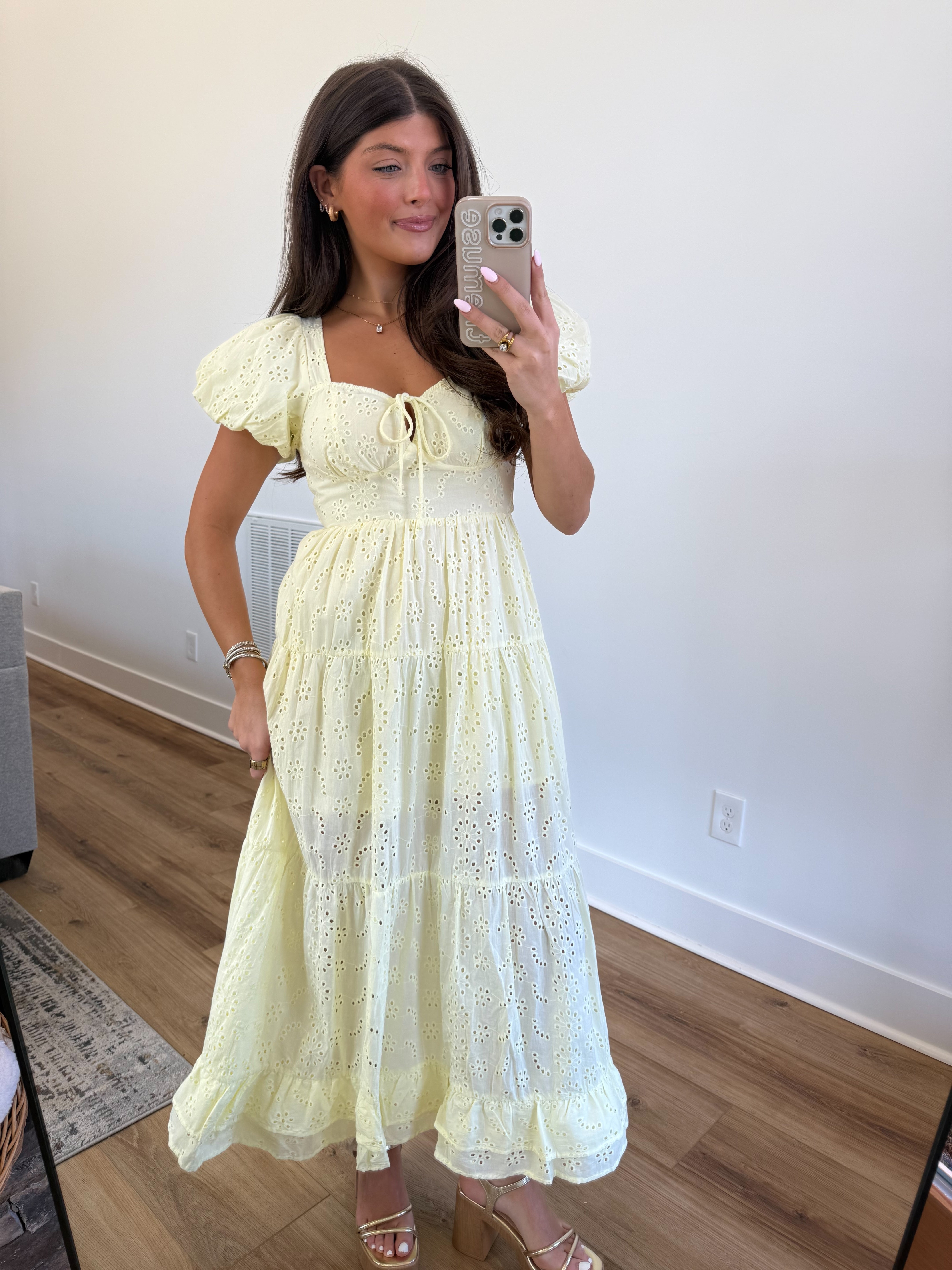 The Fancy Eyelet Midi (Yellow)