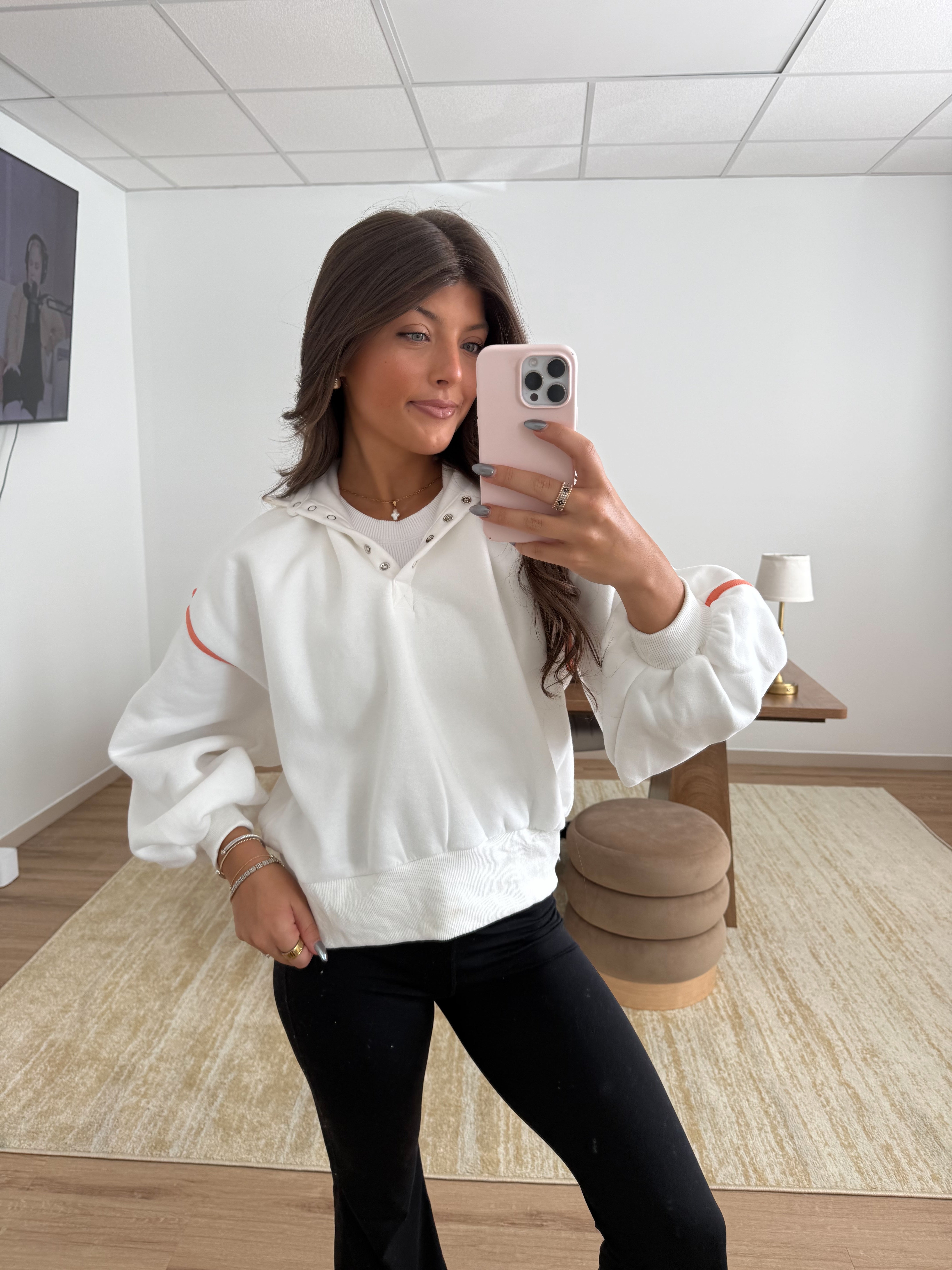 Orange Cream Snap Button Pullover