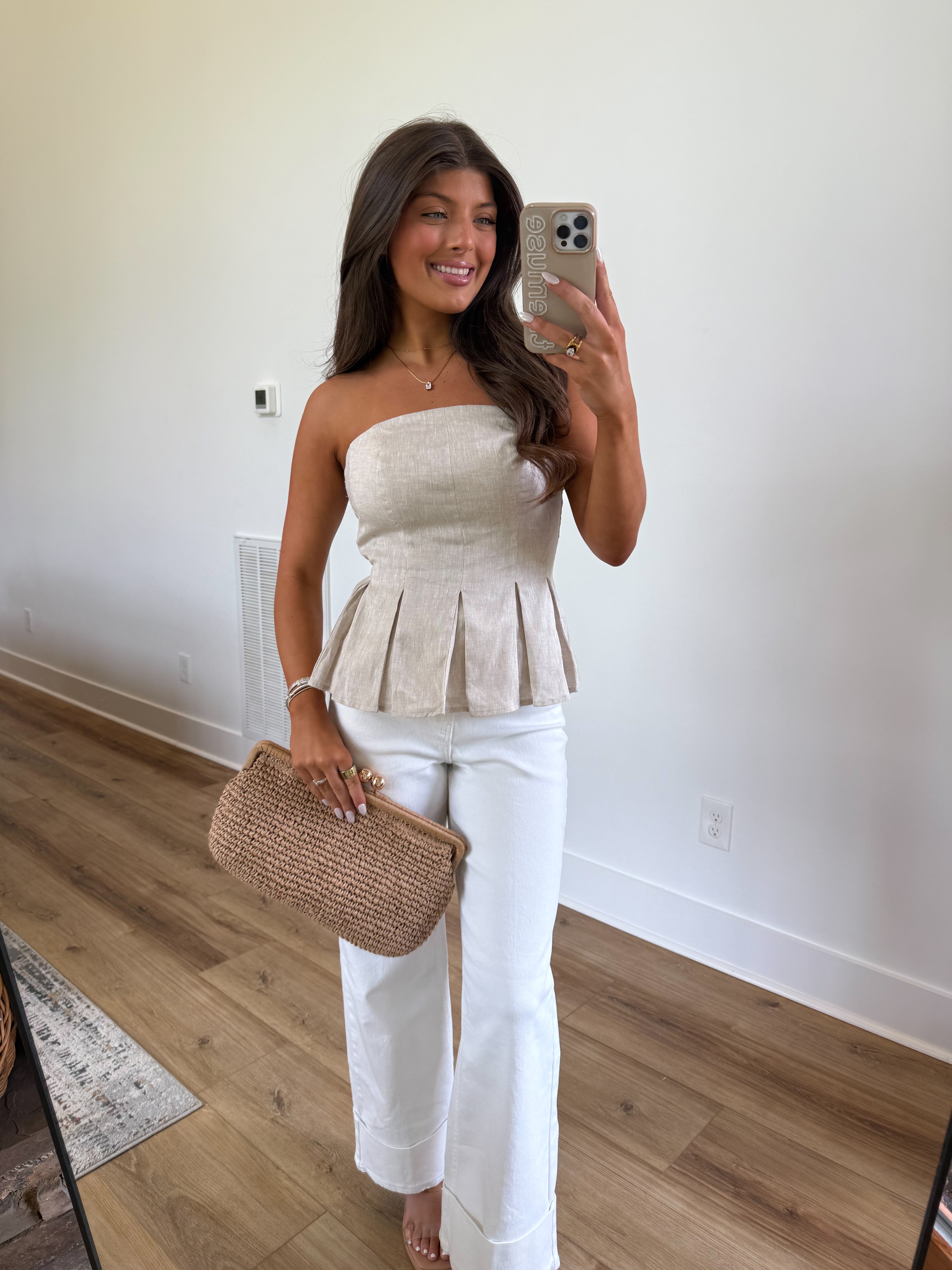 Pleated Tan Tube Top