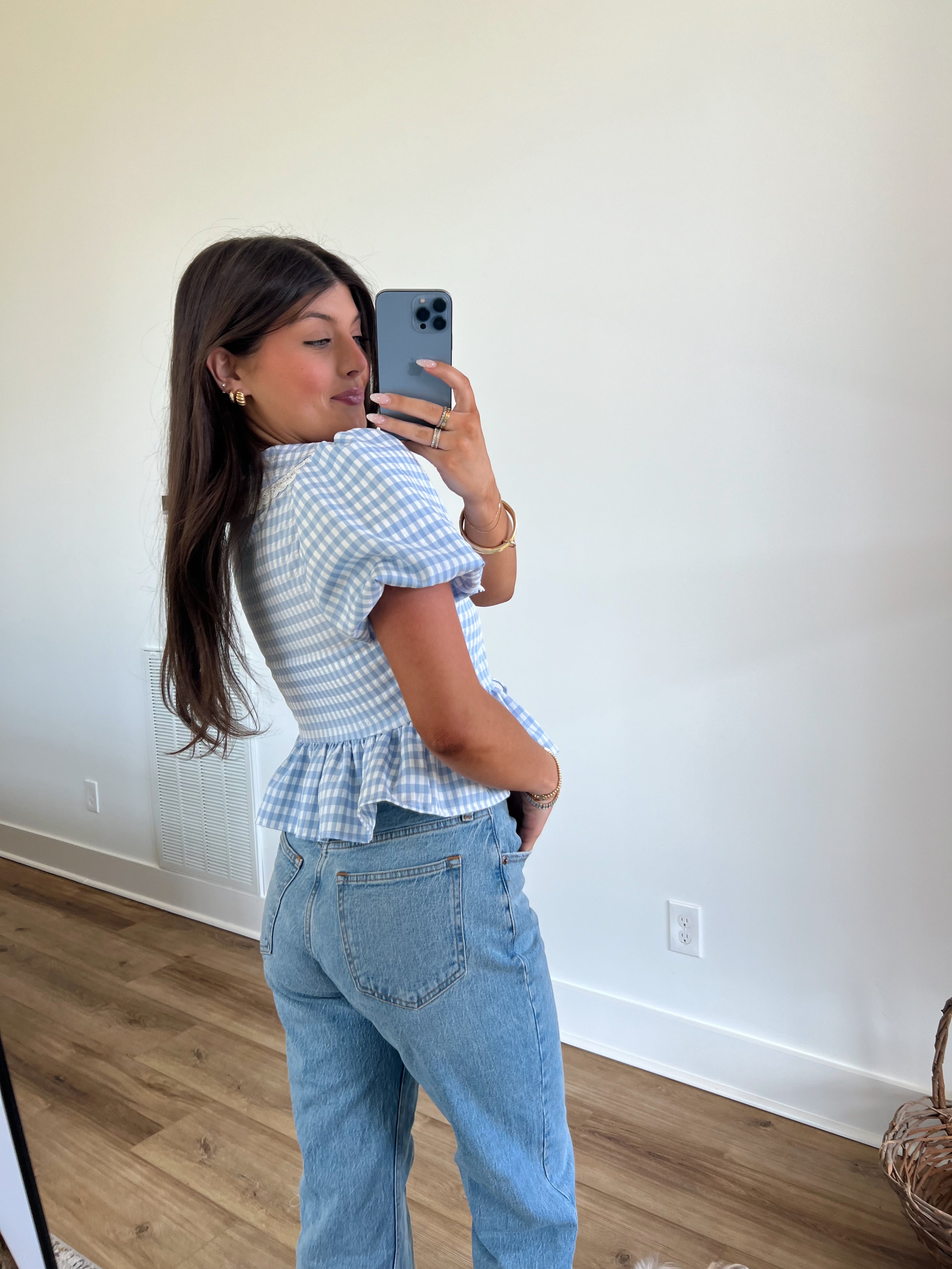 Baby Blue Plaid Peplum Top