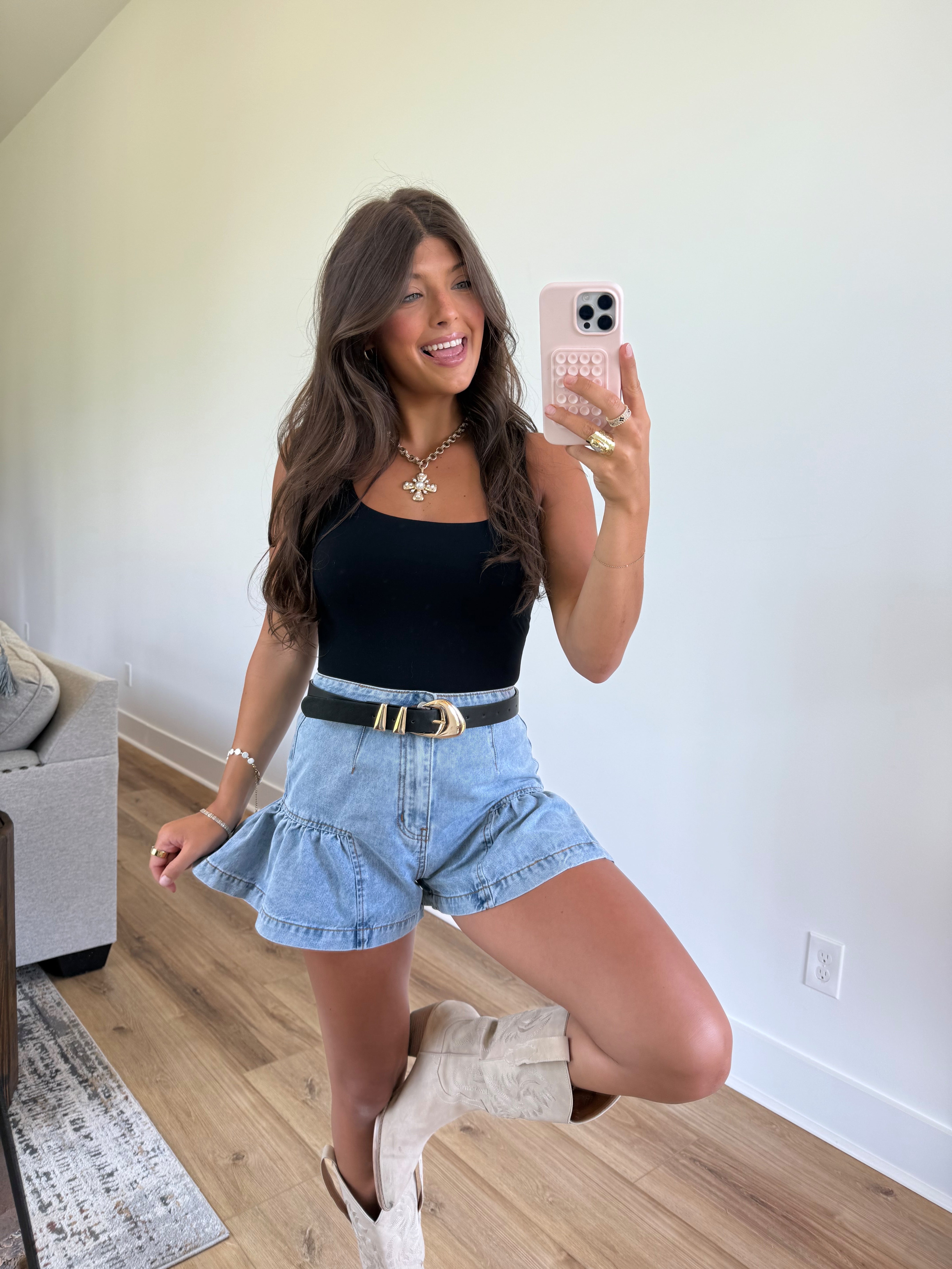 Mini Flare Denim Shorts