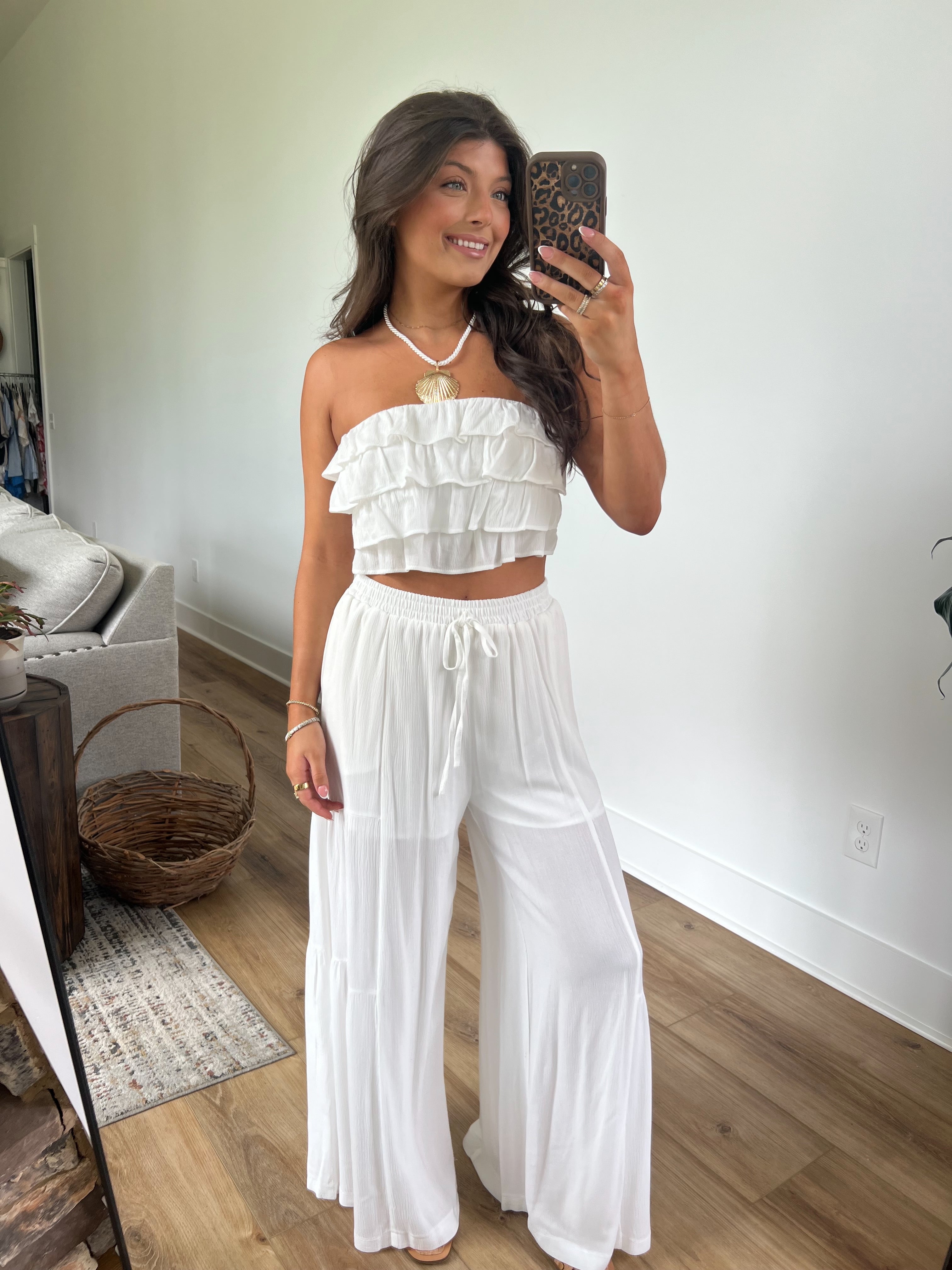 White Ruffle Pants Set