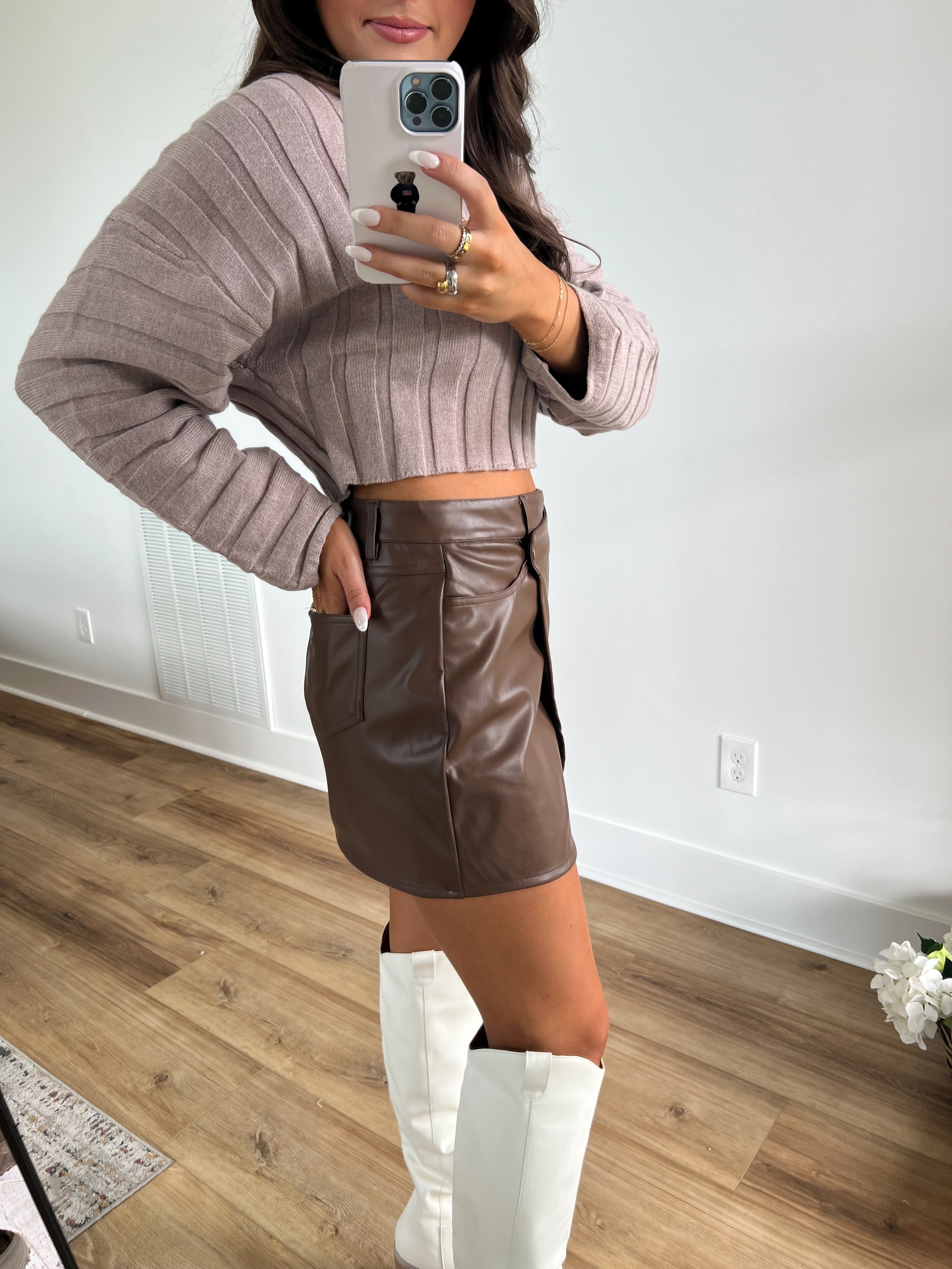 Brown Leather Wrap Skirt