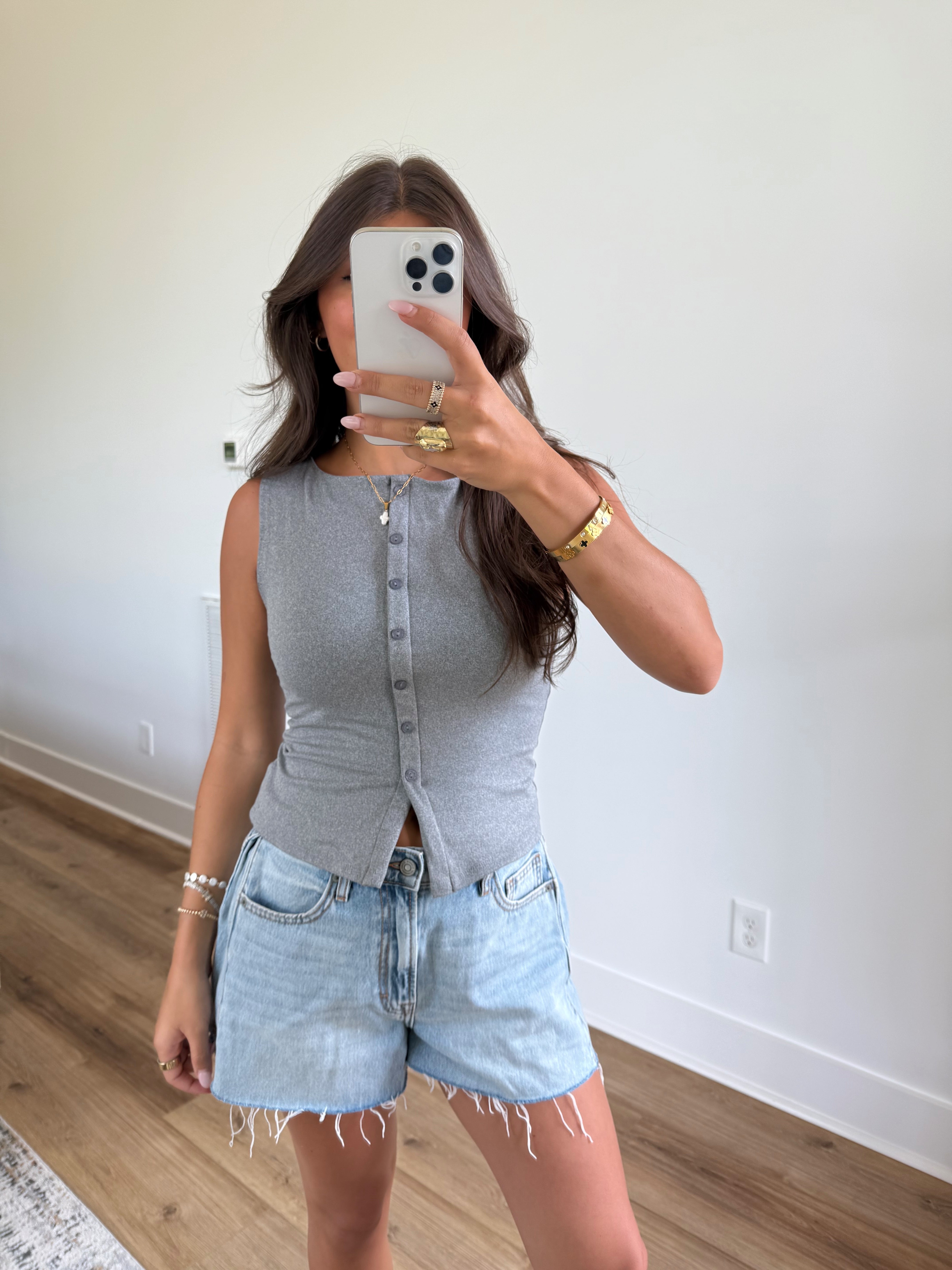 Grey Split Button Tank