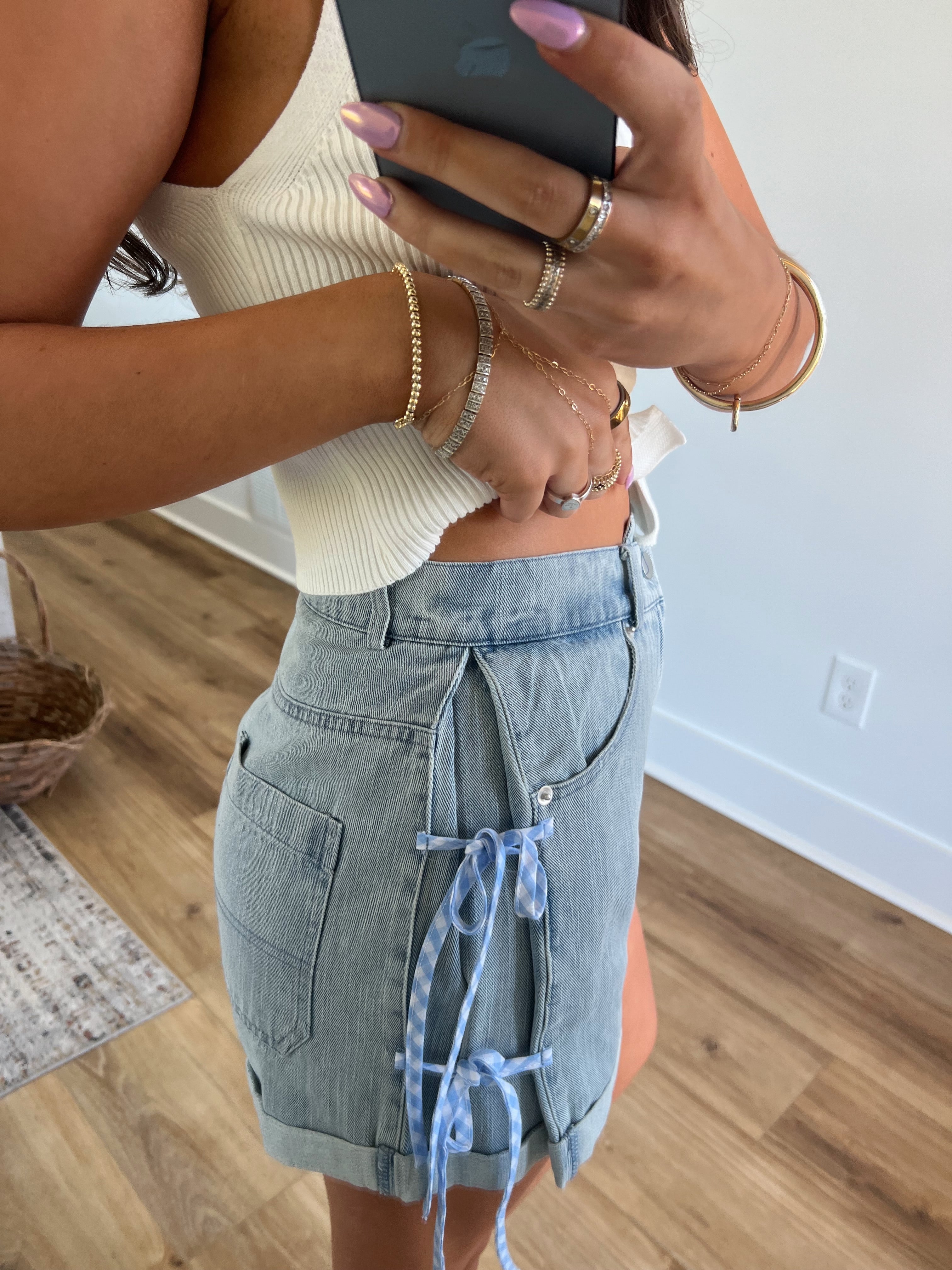 Denim Shorts W Pinstripe Ties