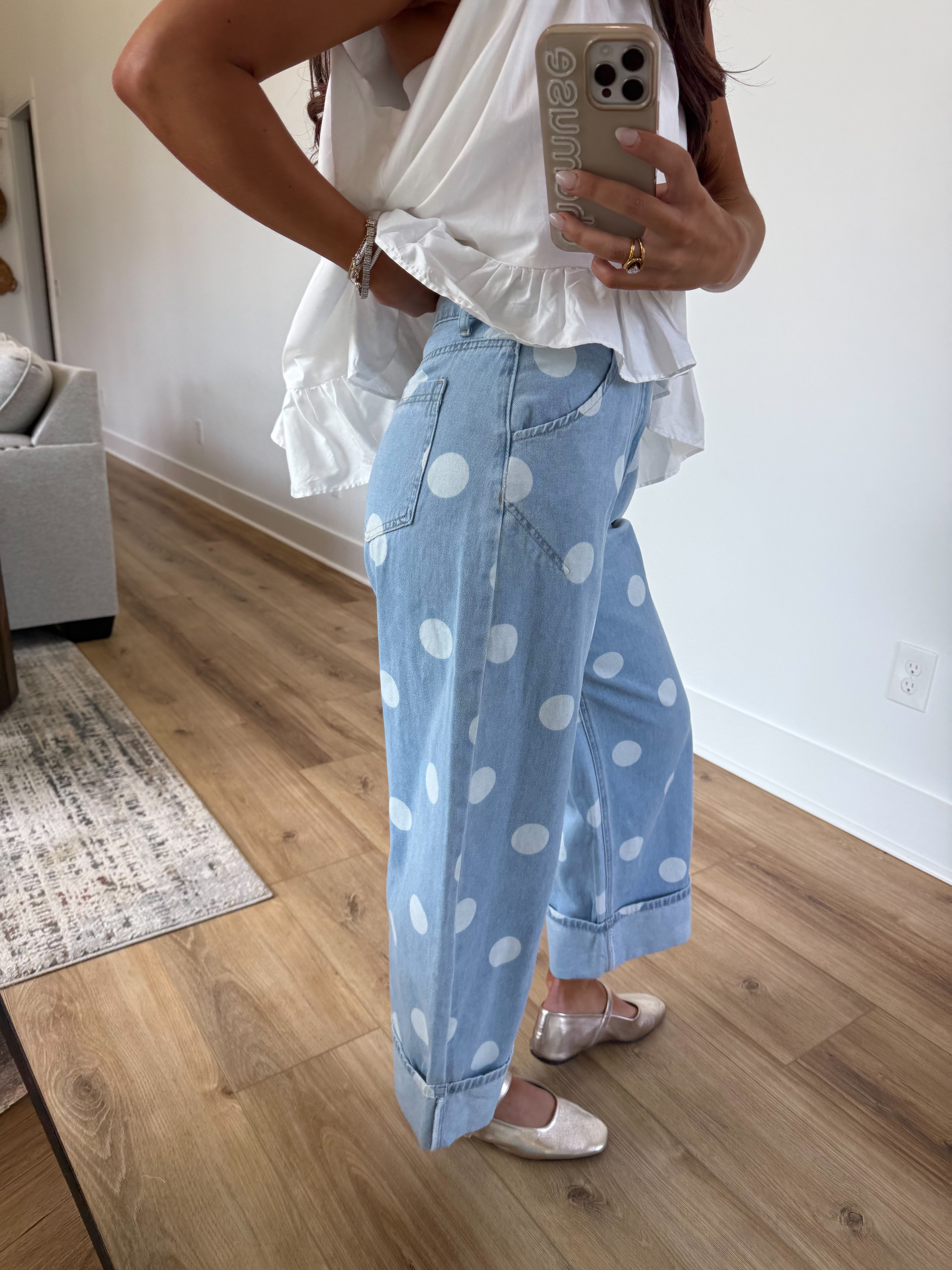 Denim Polka Dot Cuffed Jeans