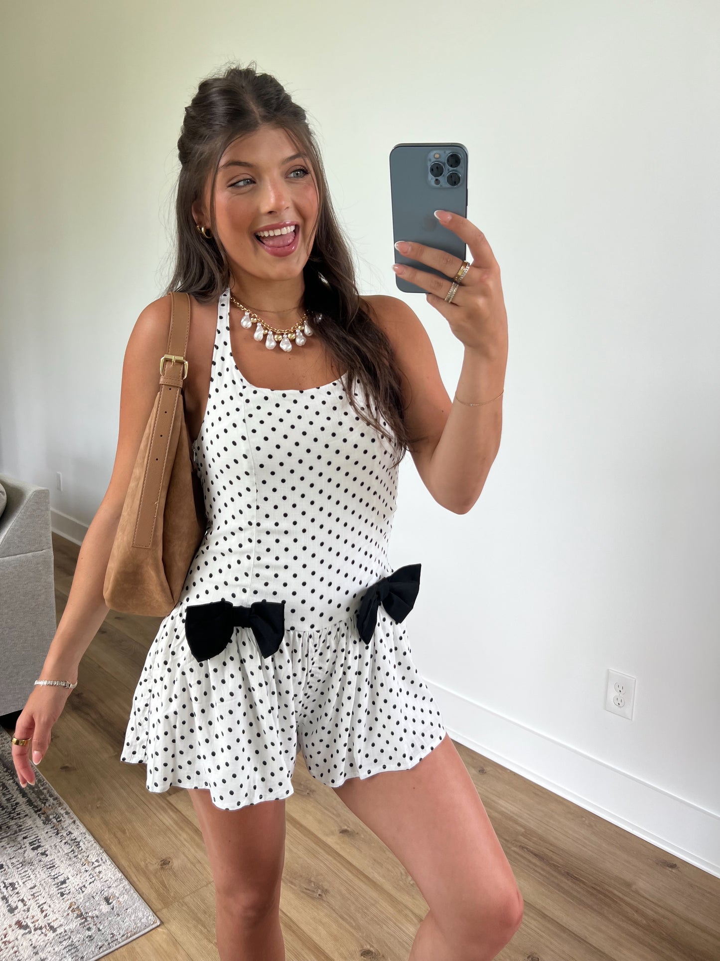 Bow Tie Babydoll Romper (White/Black)