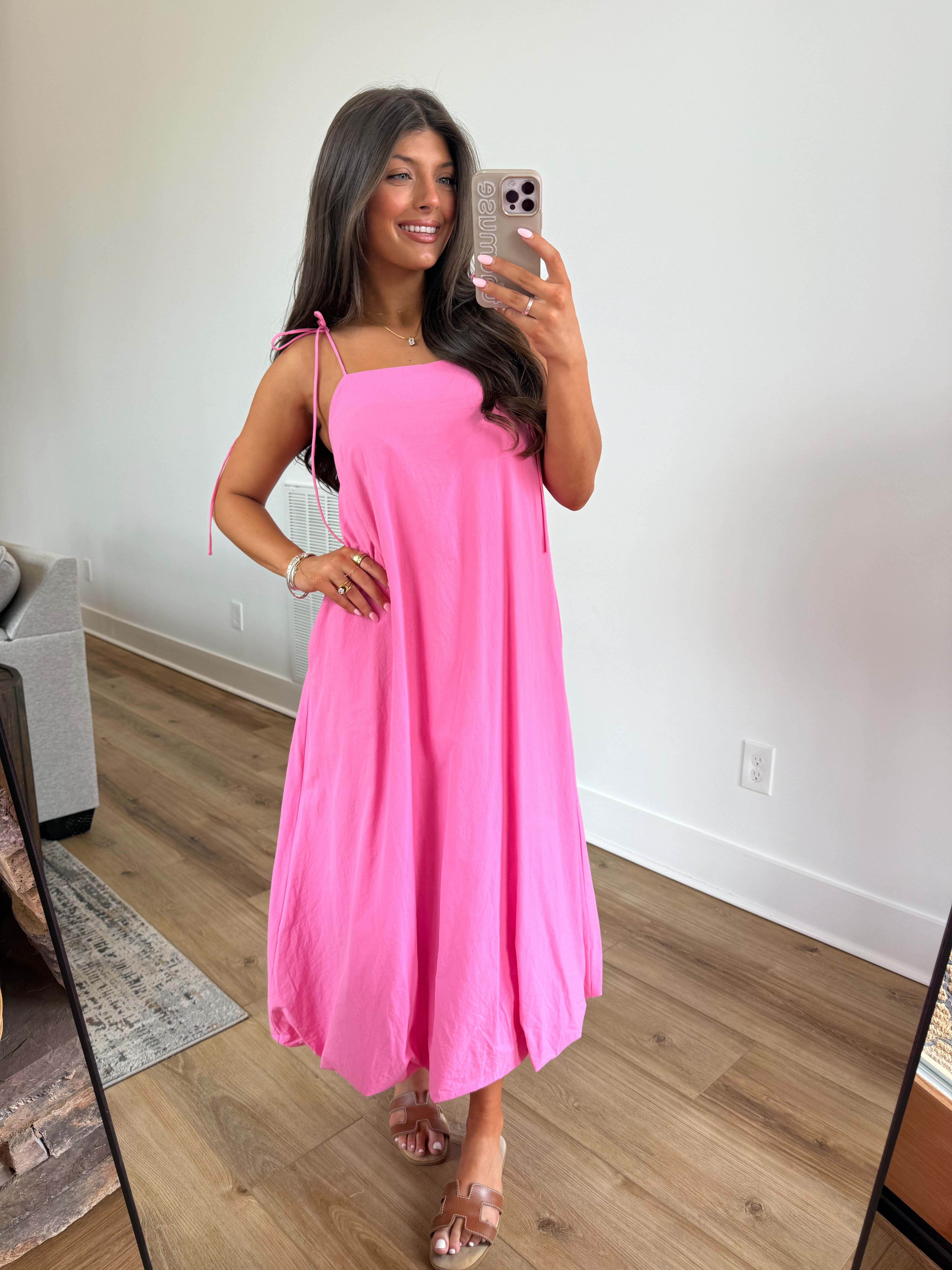 Bubble Hem Midi Dress (Bubblegum)