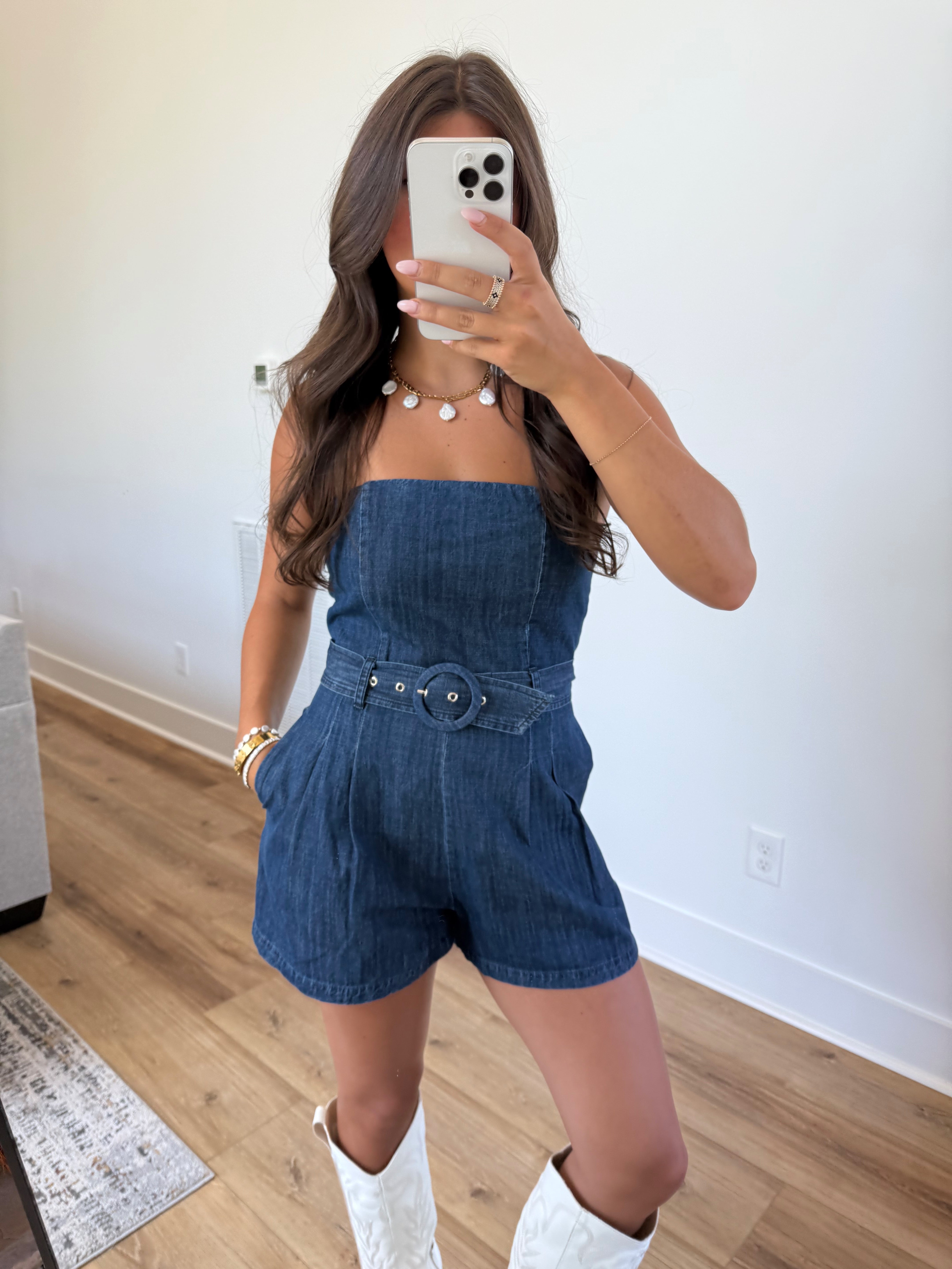 Denim Belted Romper