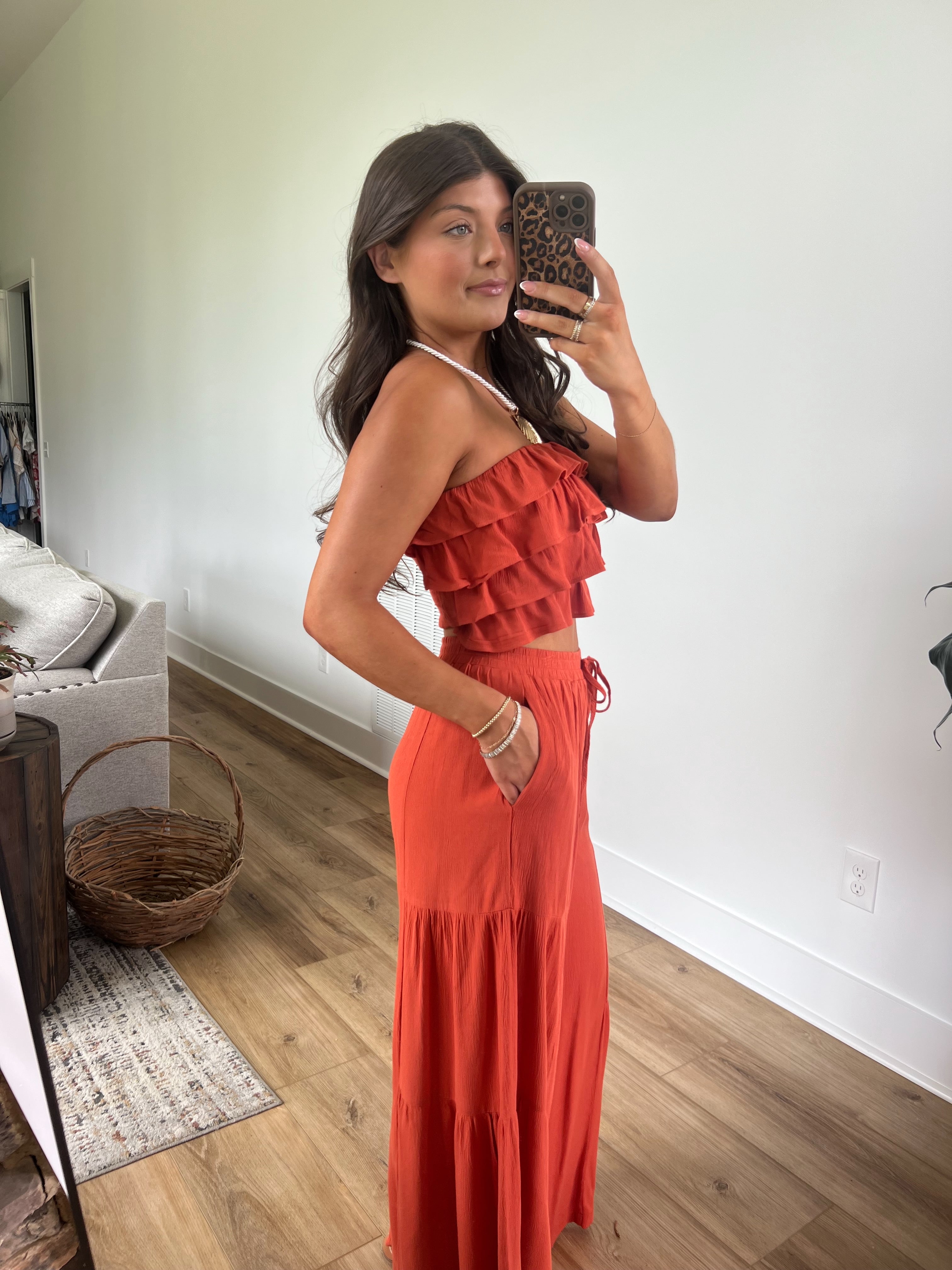 Rust Ruffle Pants Set