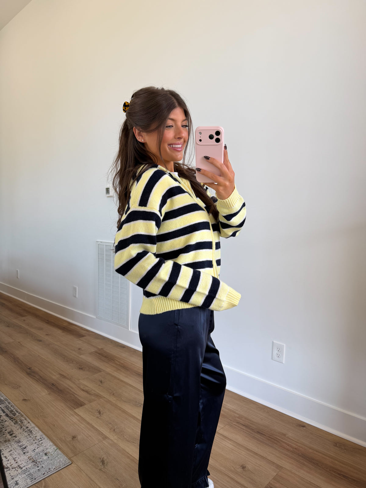 Two Tone Stripe Zip Up (Yellow/Navy)