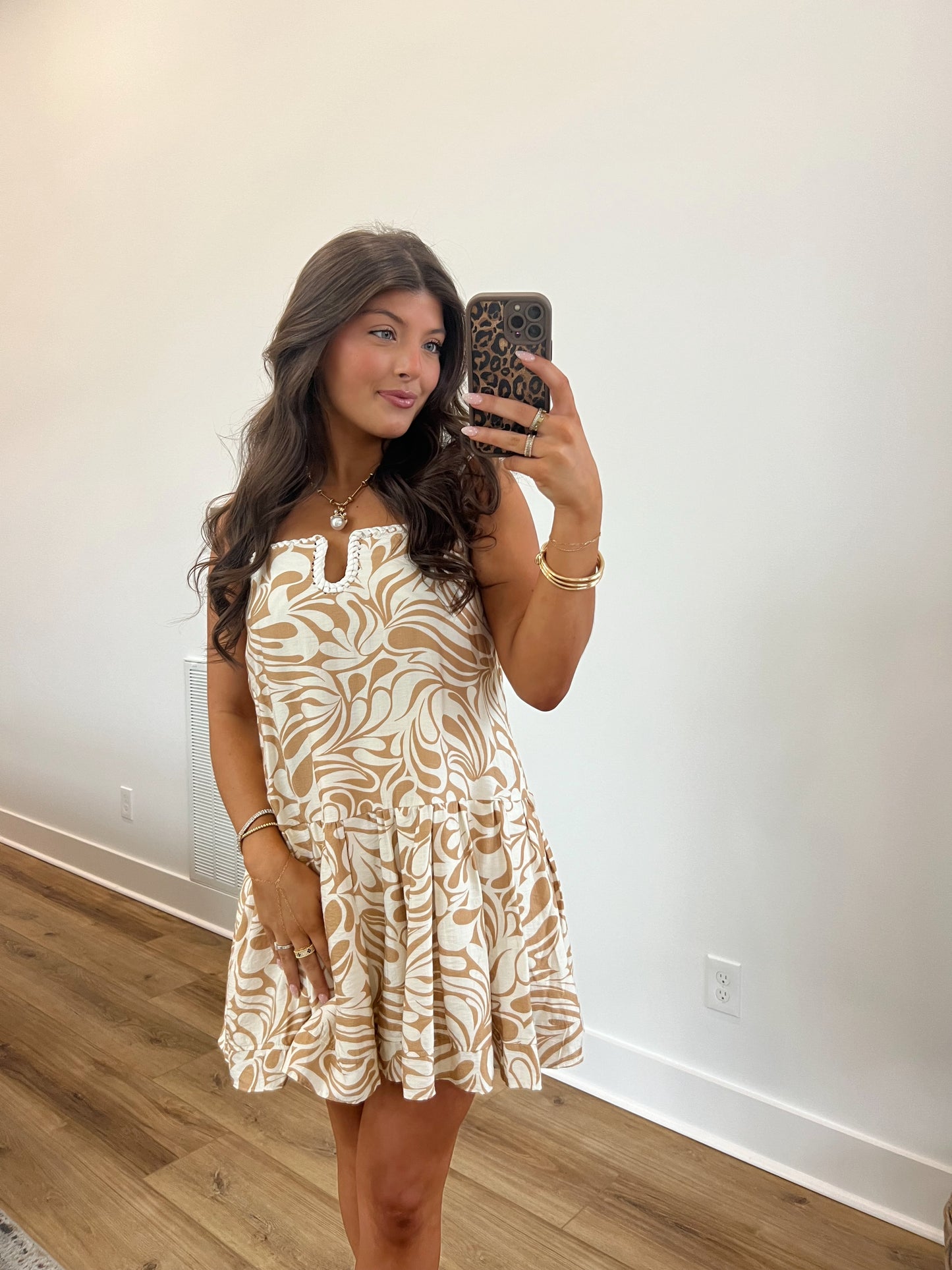 Hawaiian Leaf Contrast Stitch Mini Dress