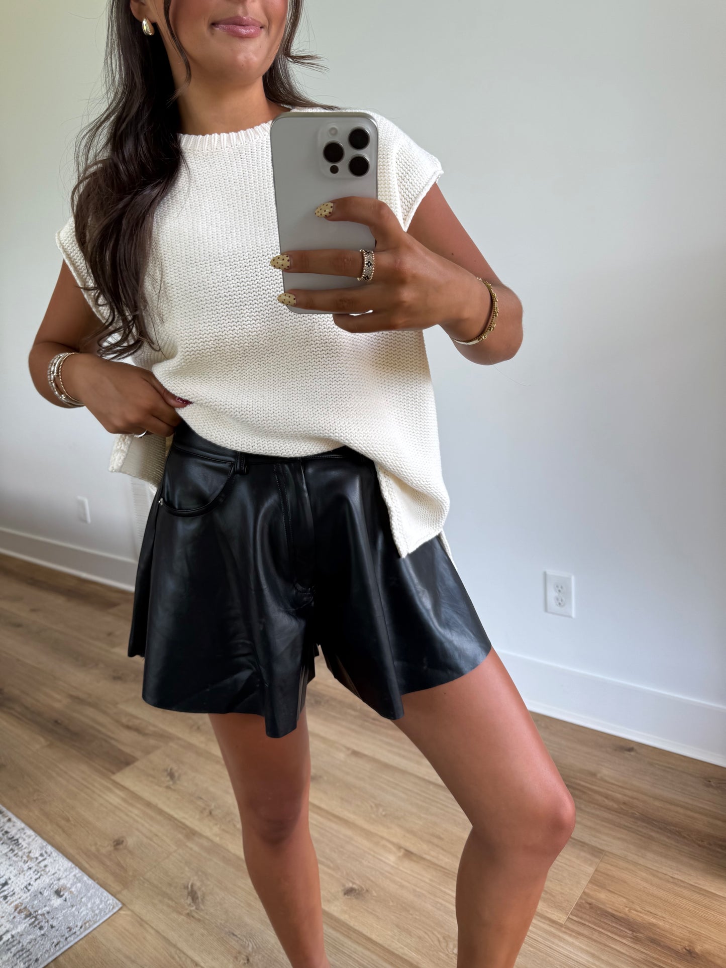 Black Leather Flare Shorts