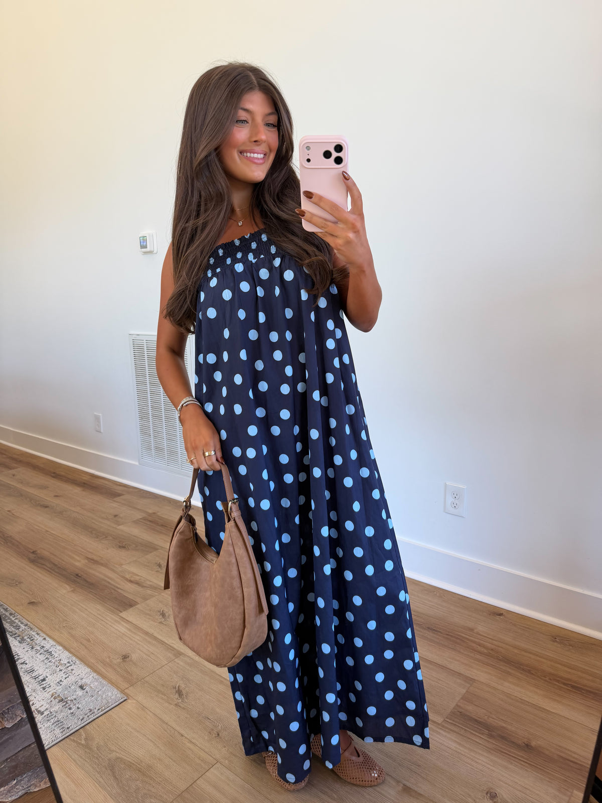 Navy Polka Dot Maxi Dress