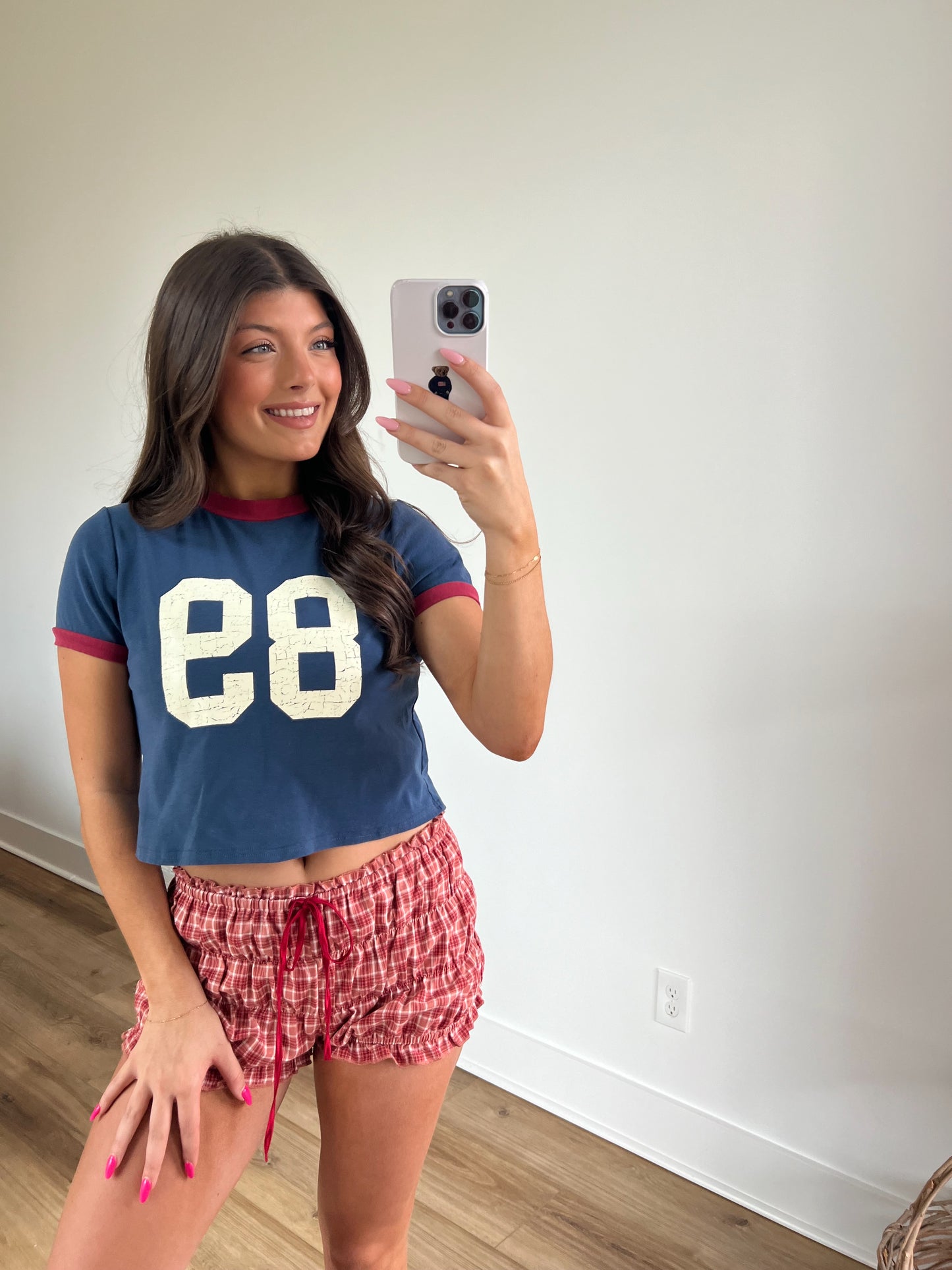 89 Baby Tee (Navy/Red)