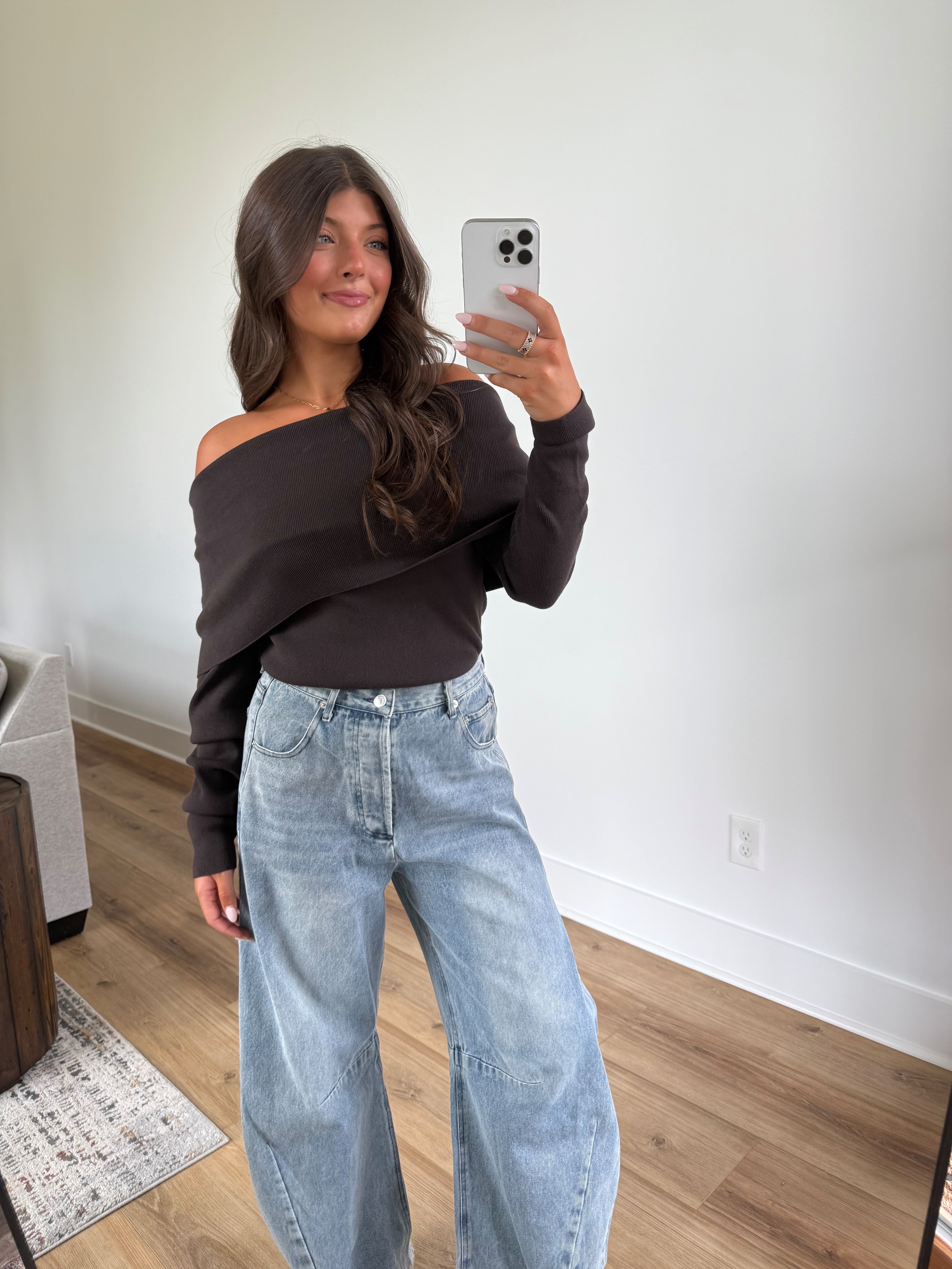 Foldover Off-Shoulder Knit (Coffee Bean)