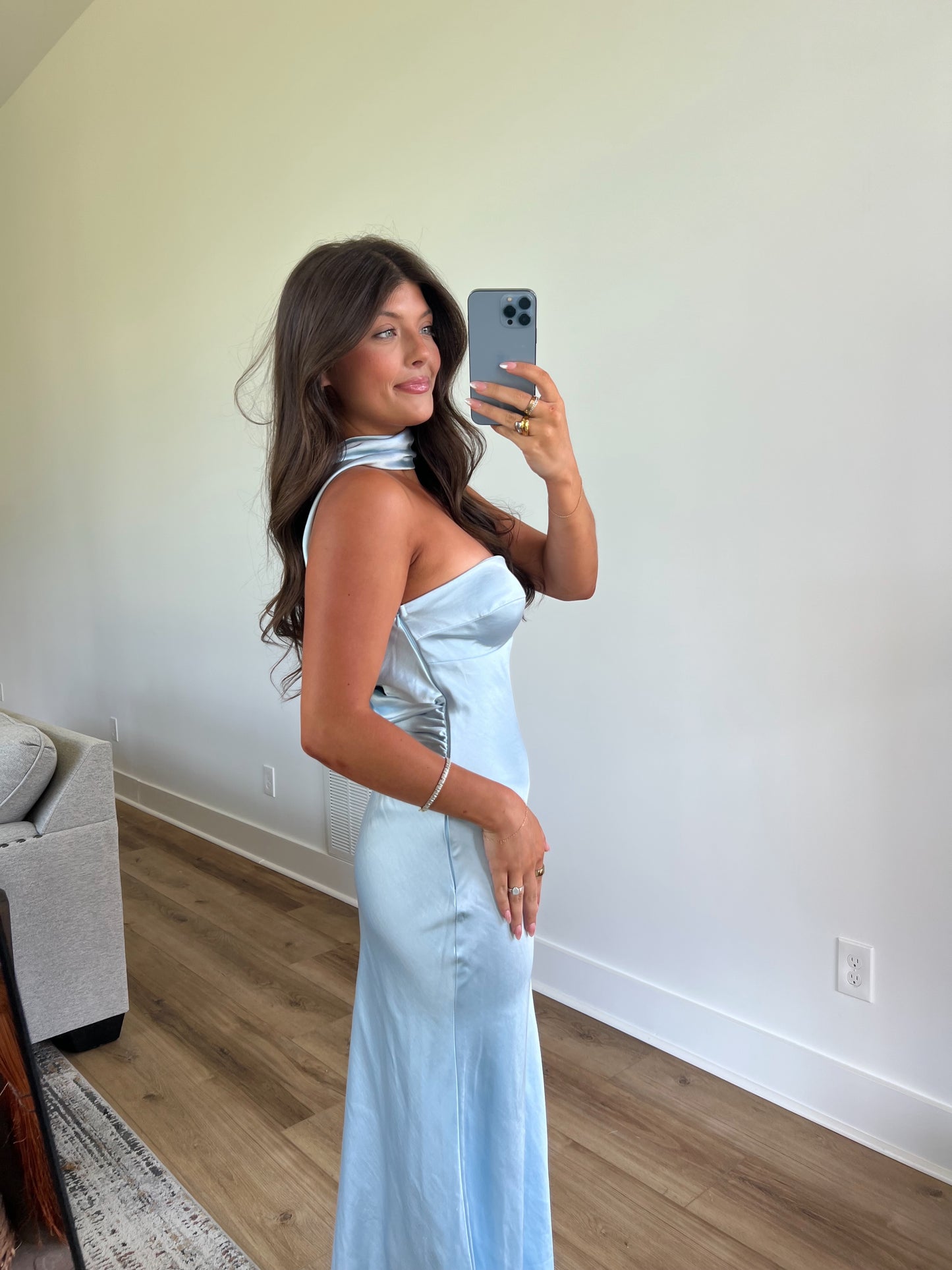 Satin Blue Maxi Dress