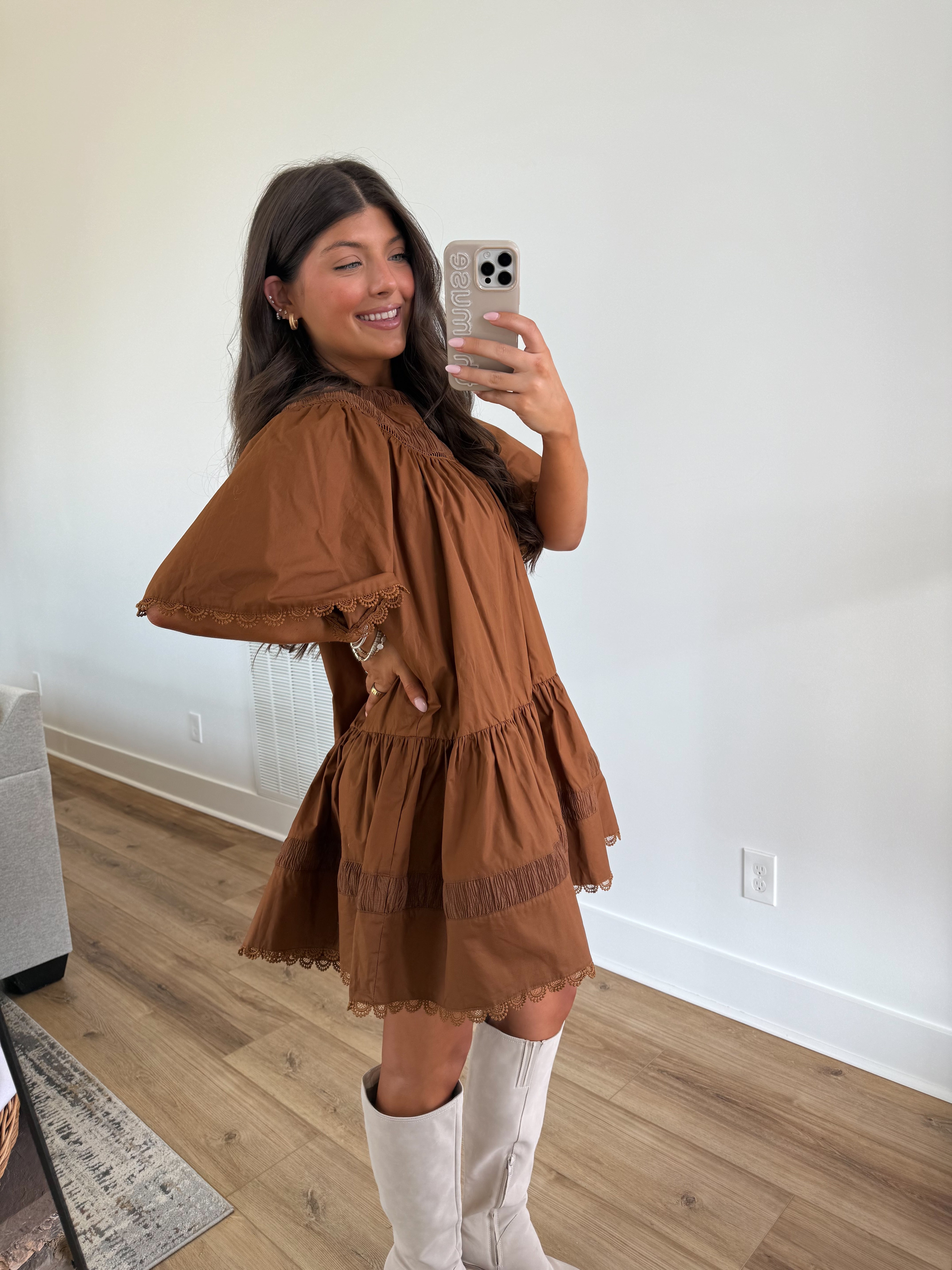 The Winter Snowdrop Dress (Brown)