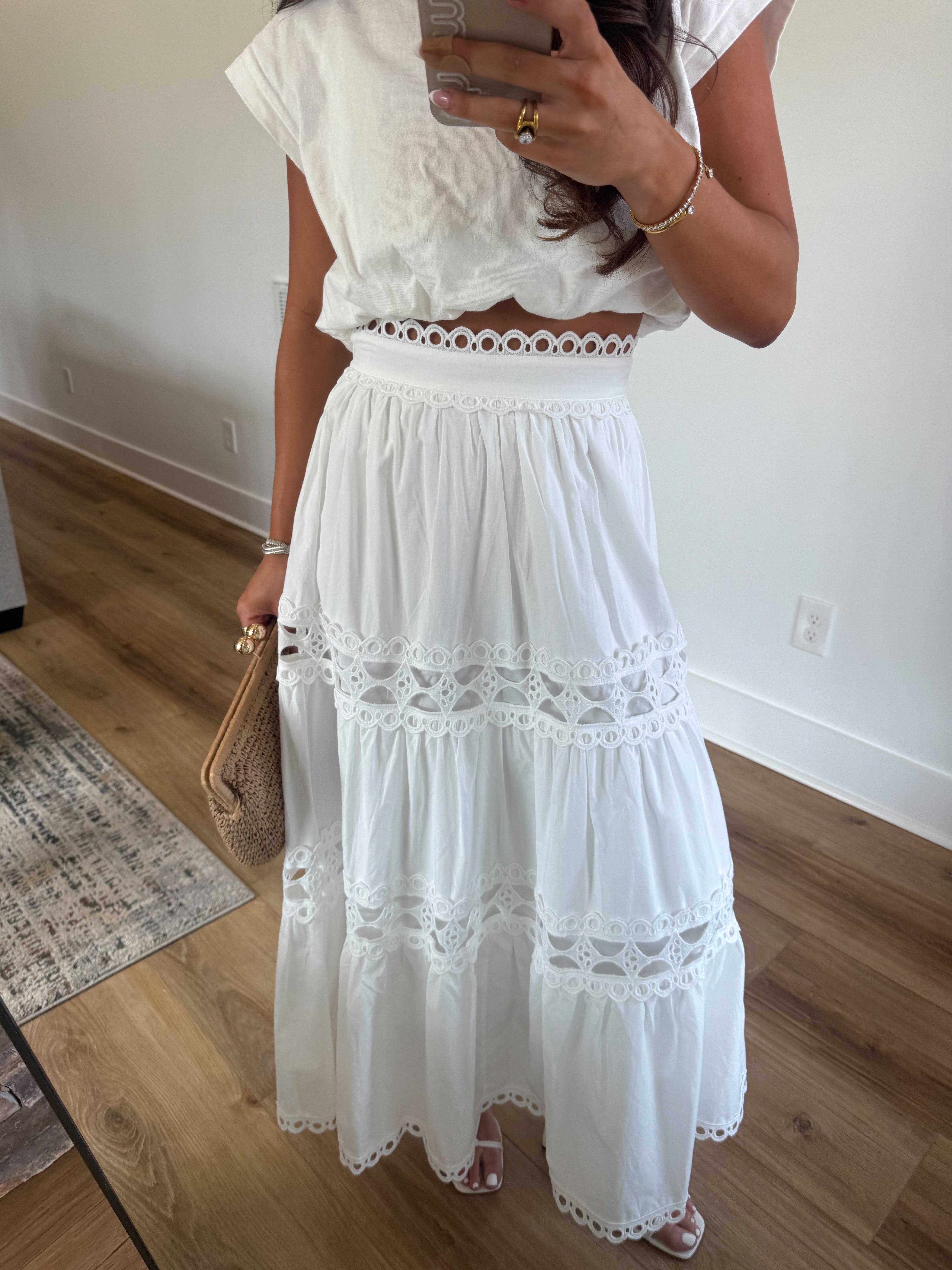 Classic Eyelet Midi Skirt (White)