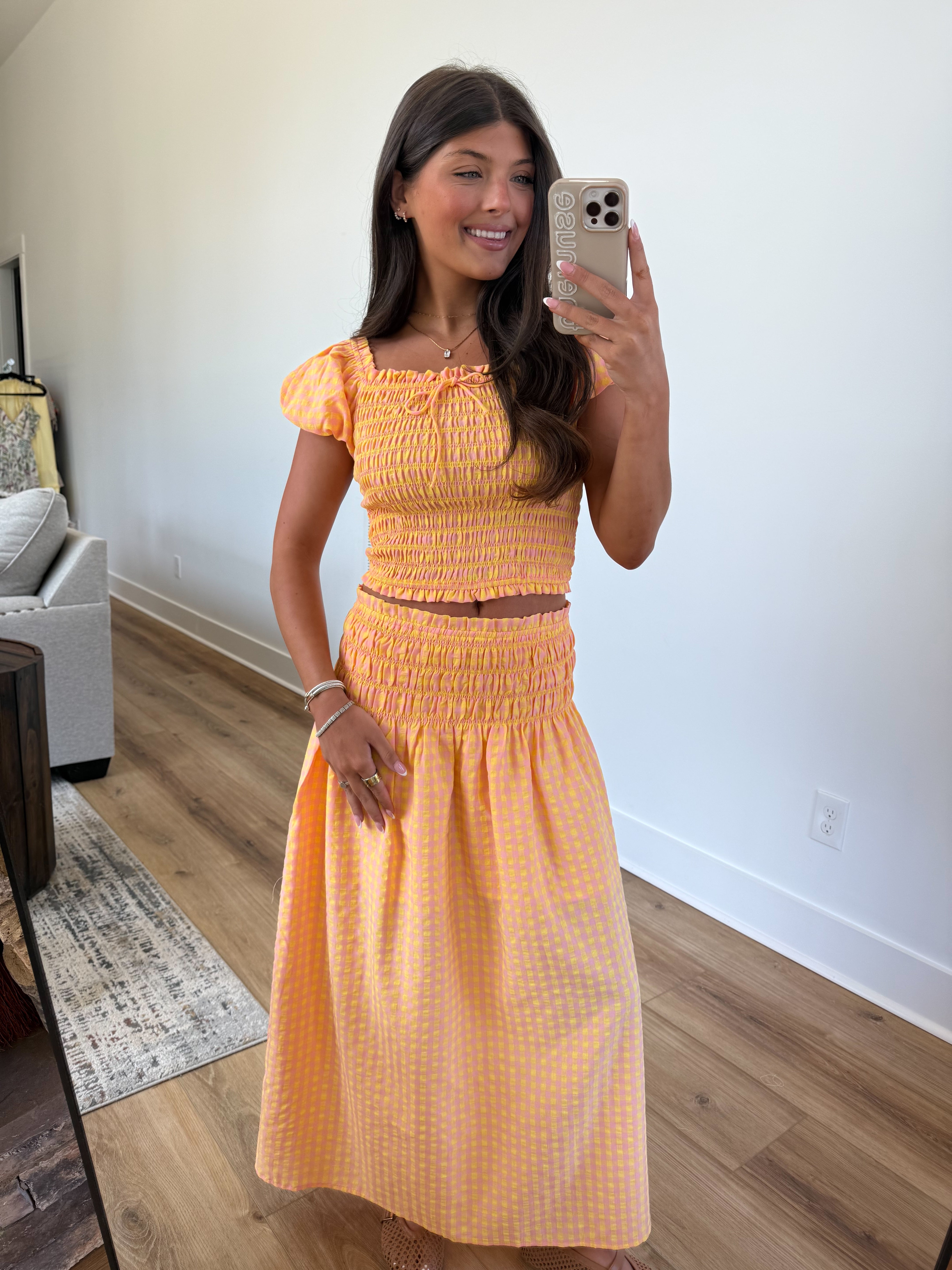 Pink/Orange Gingham Set