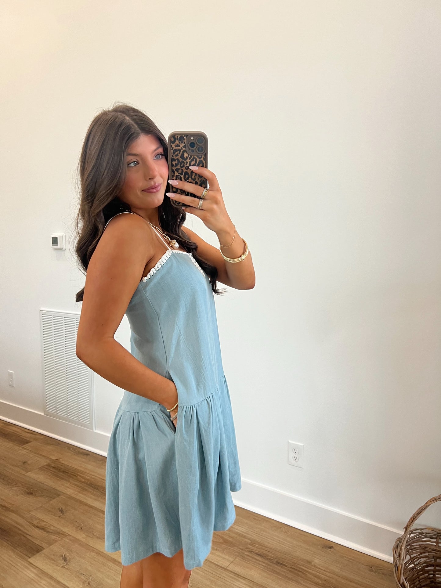 Baby Blue Contrast Stitch Mini Dress