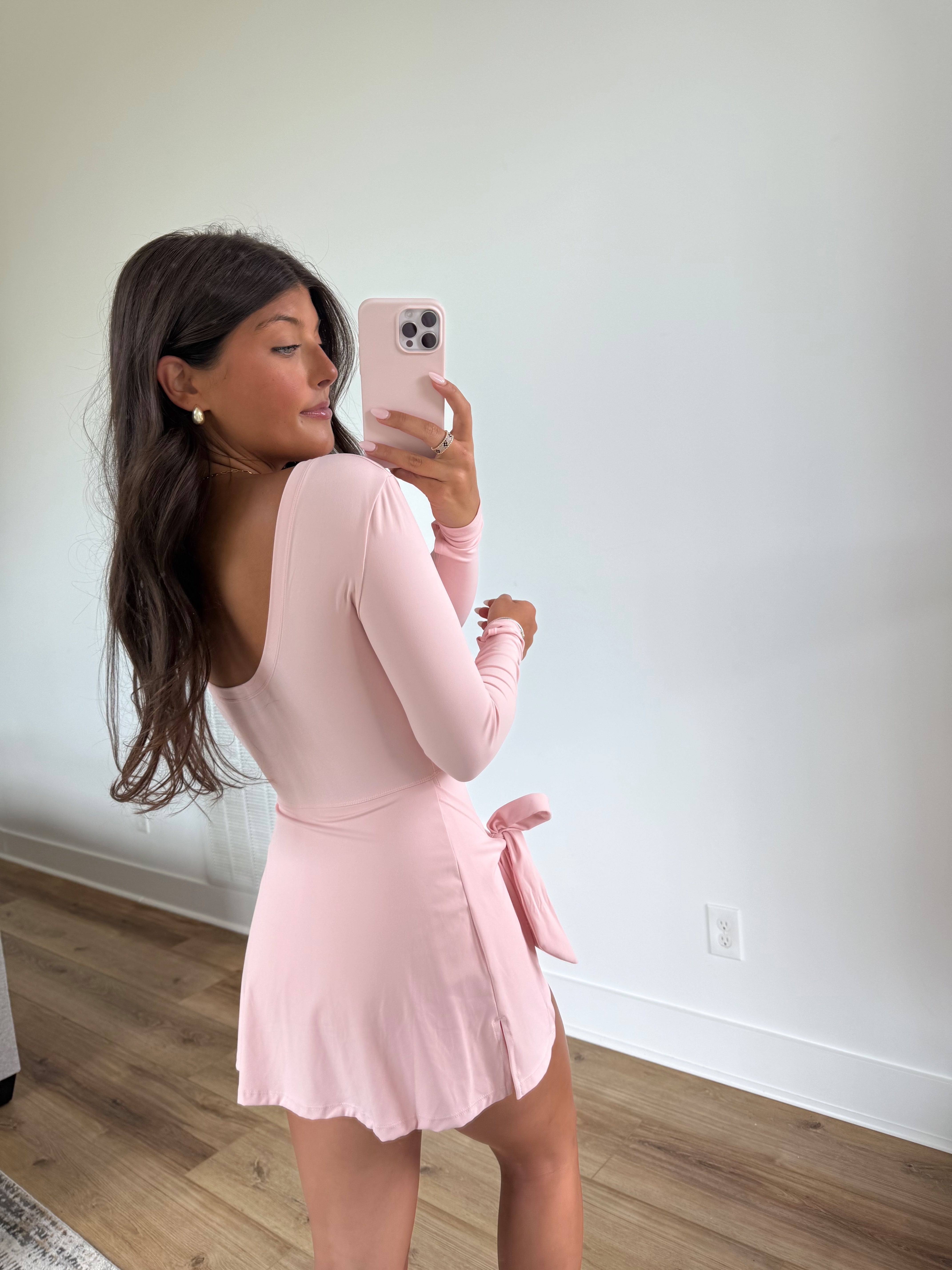 Pink Long Sleeve Wrap Romper