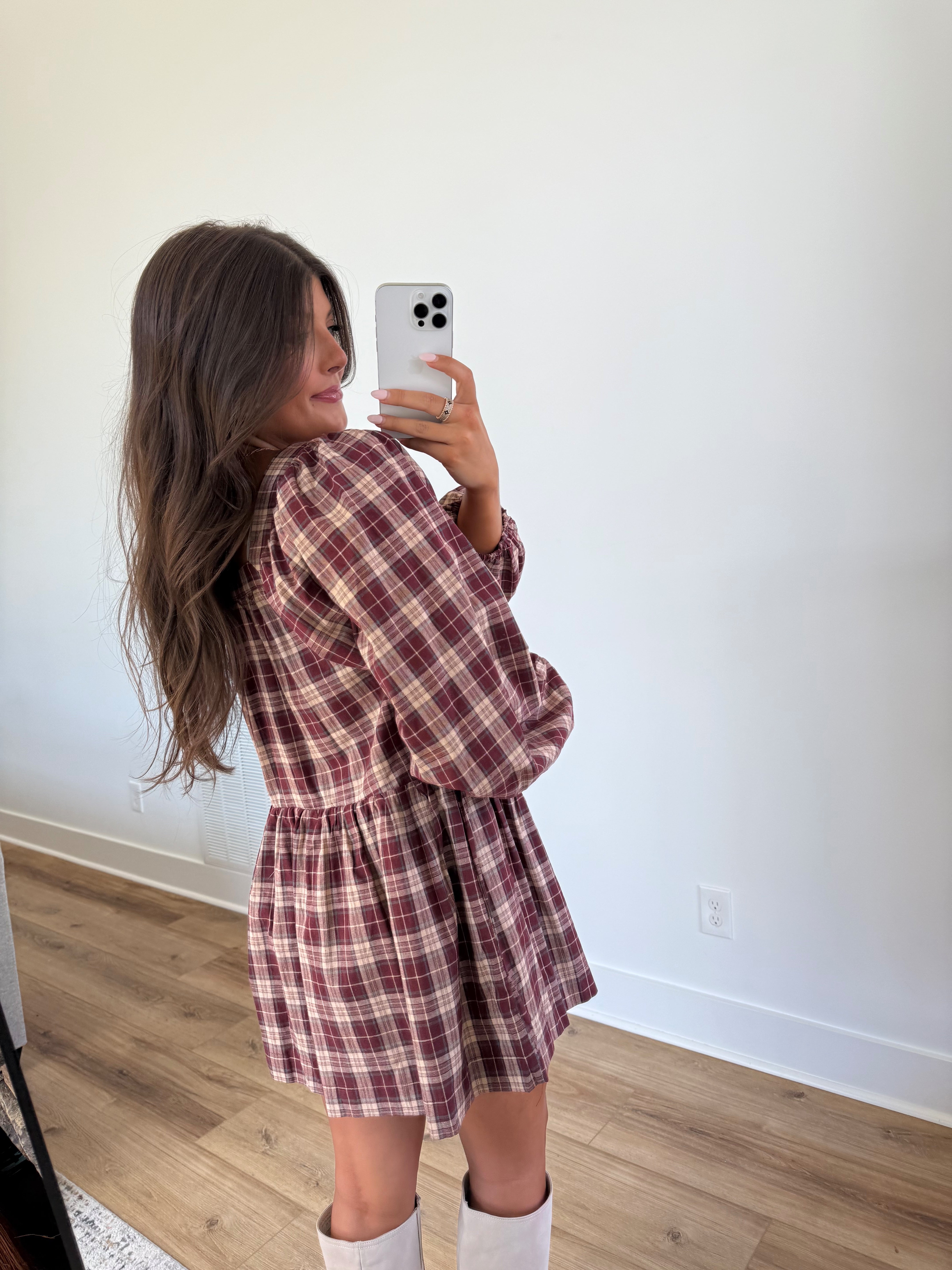 Berry Check Shift Dress