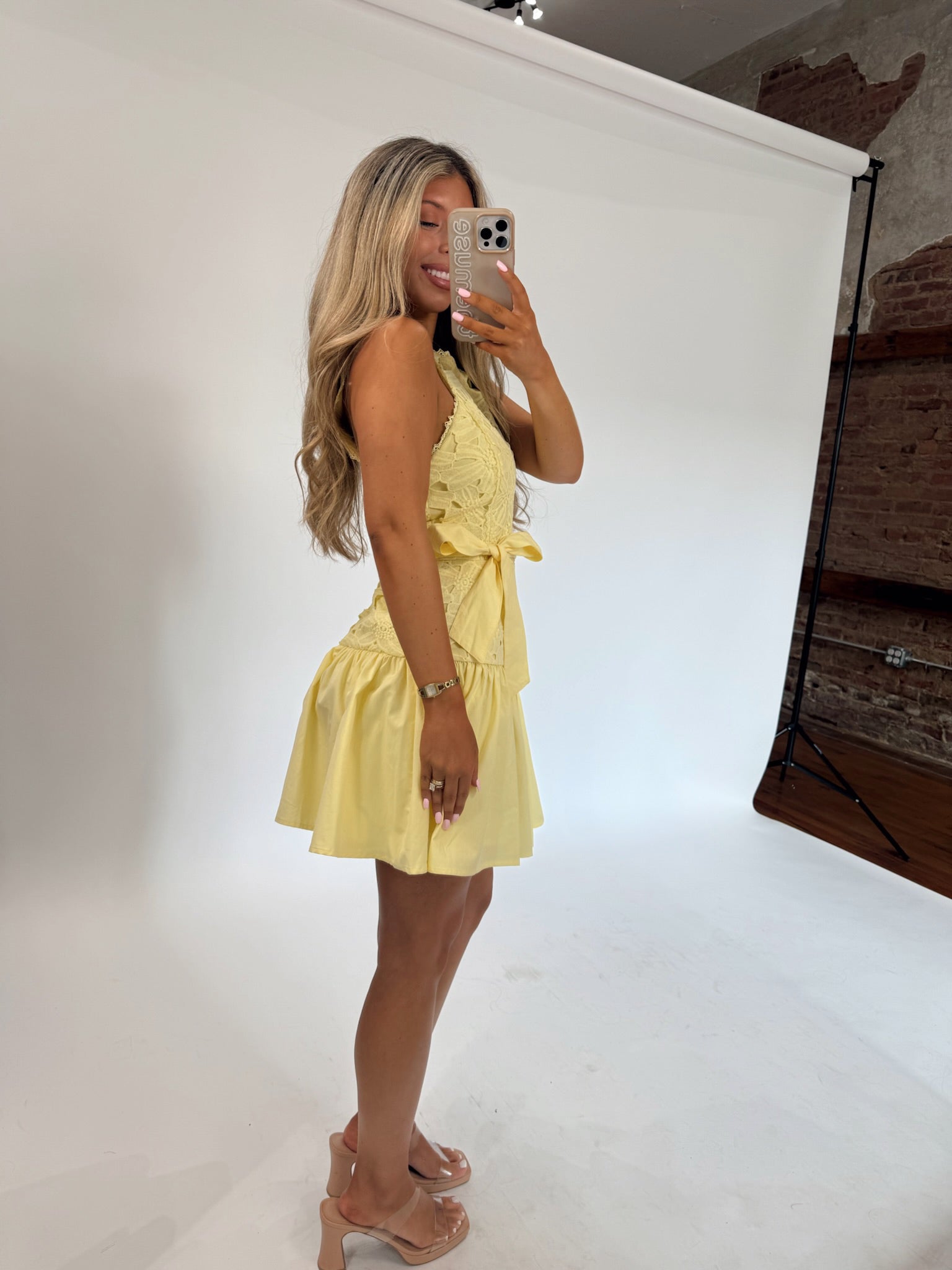 Blair Yellow Lace Mini Dress