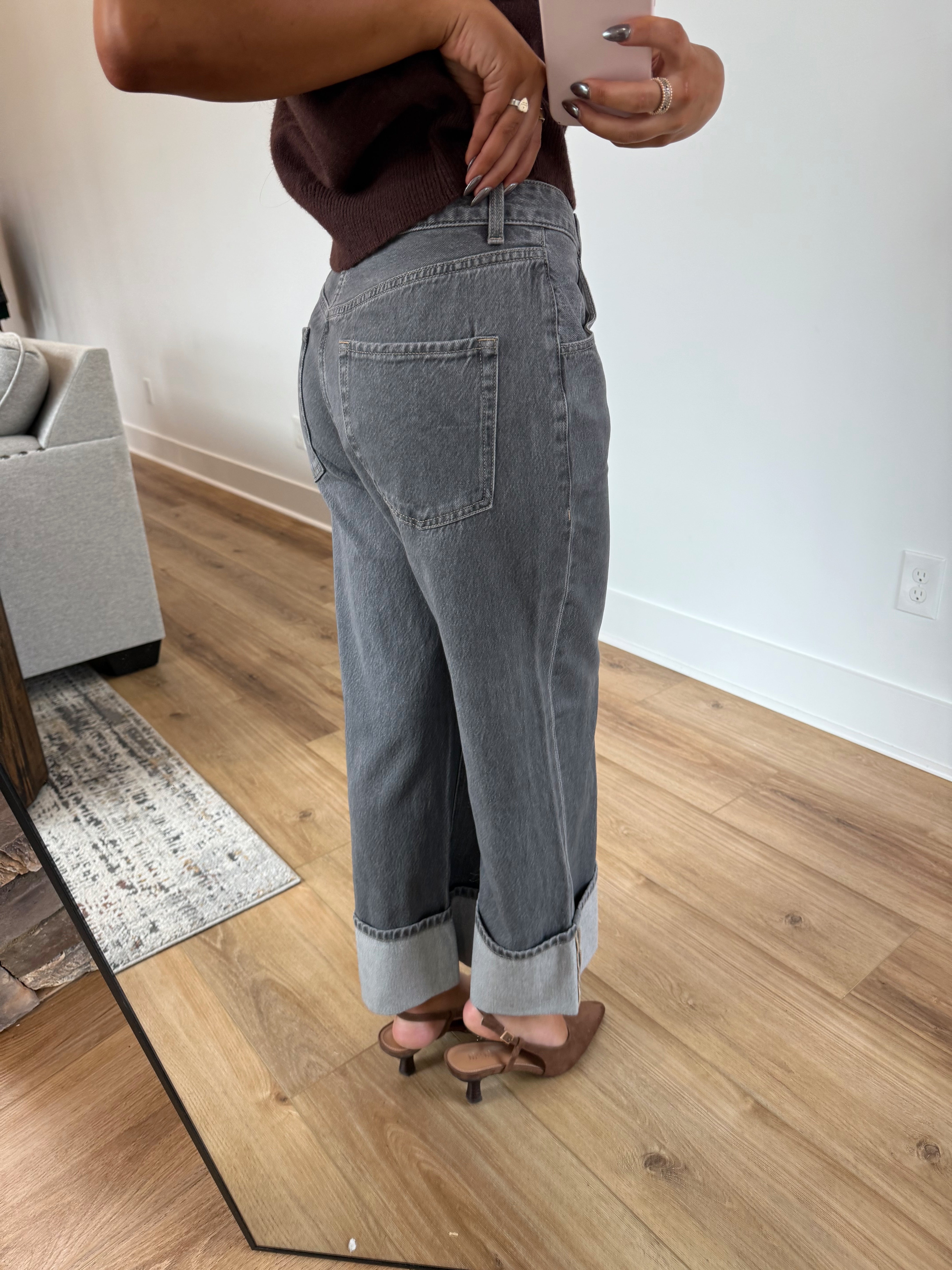 Washed Grey Cuffed Jeans