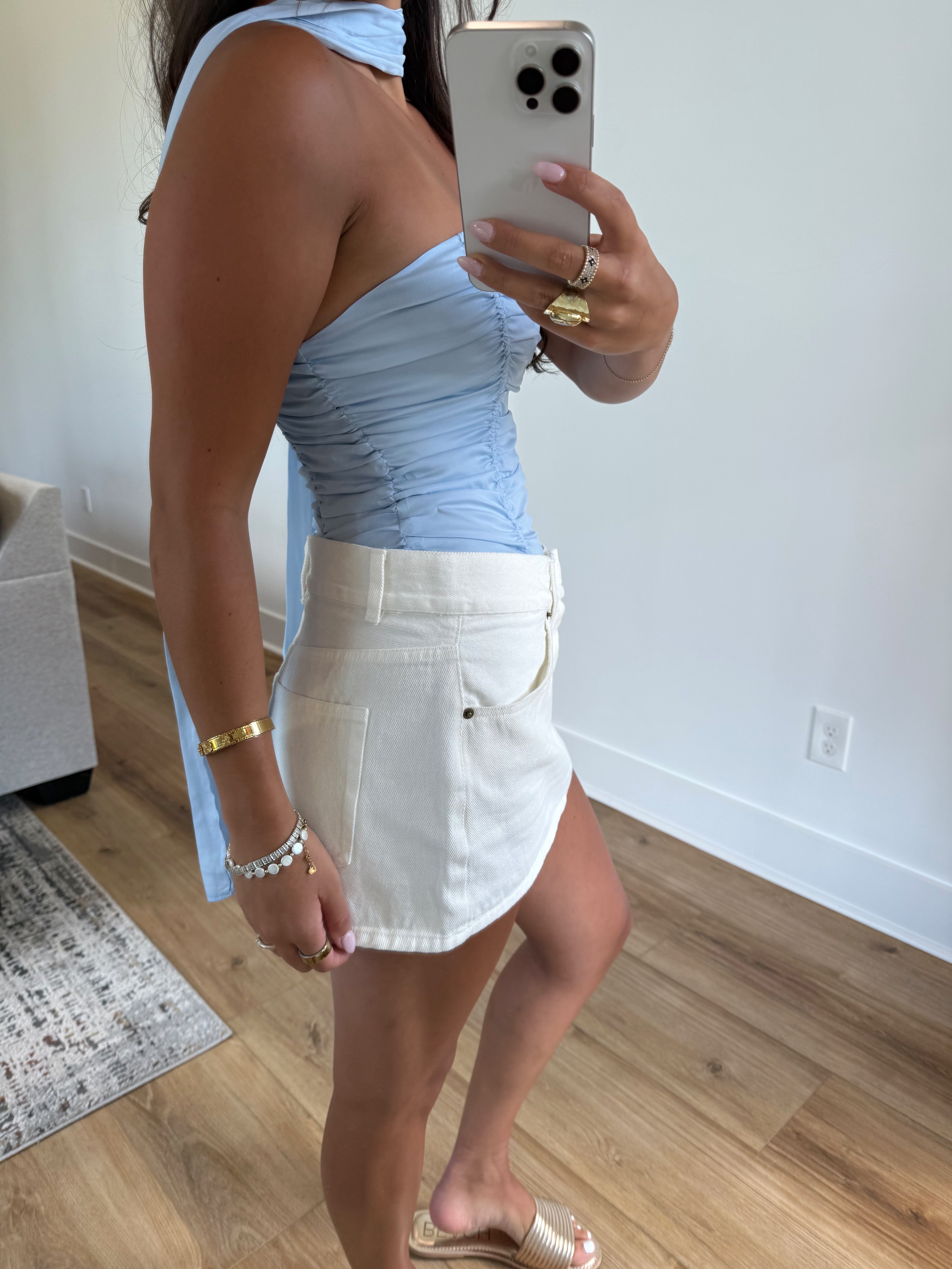White Denim Mini Skirt
