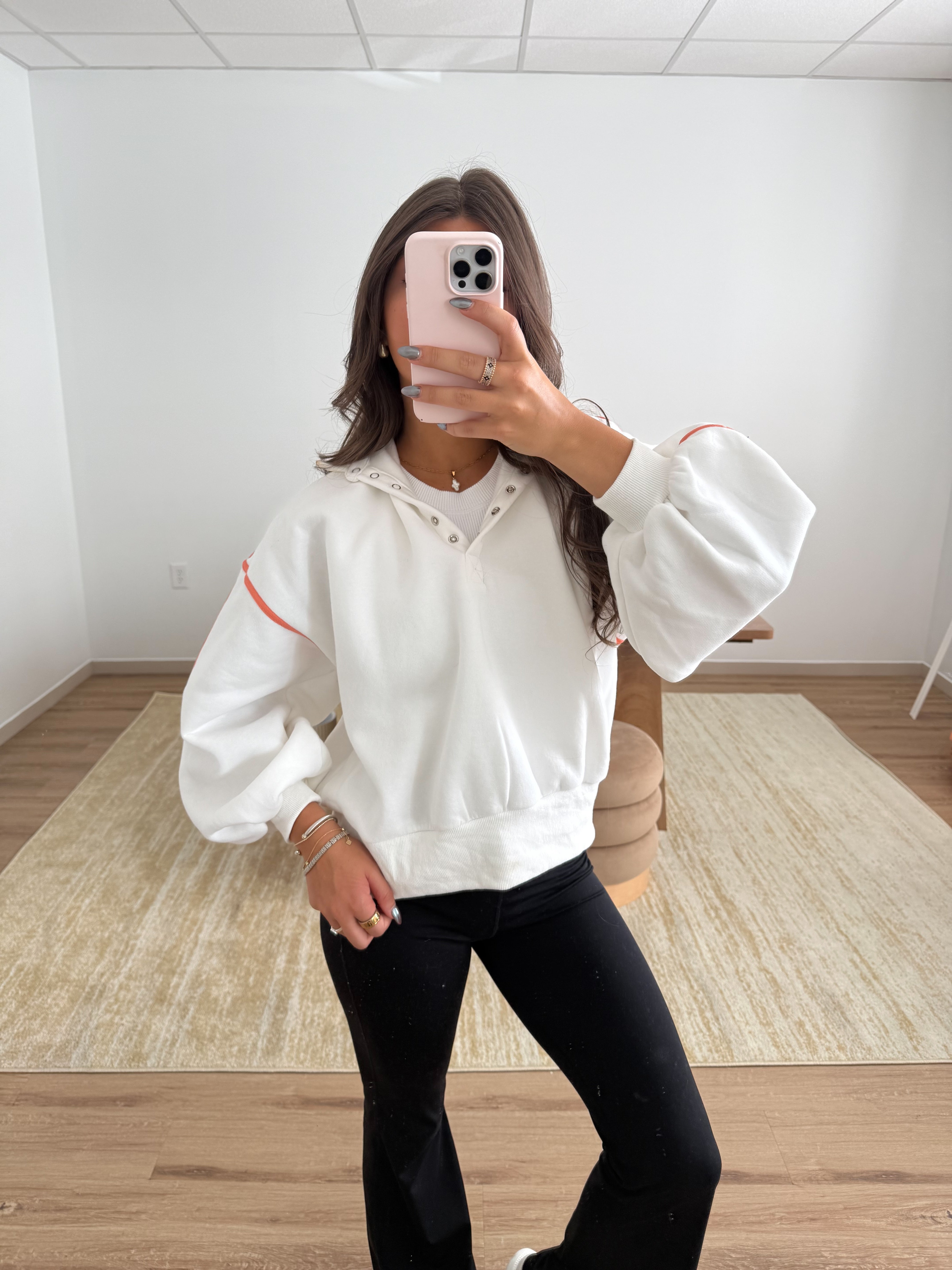 Orange Cream Snap Button Pullover