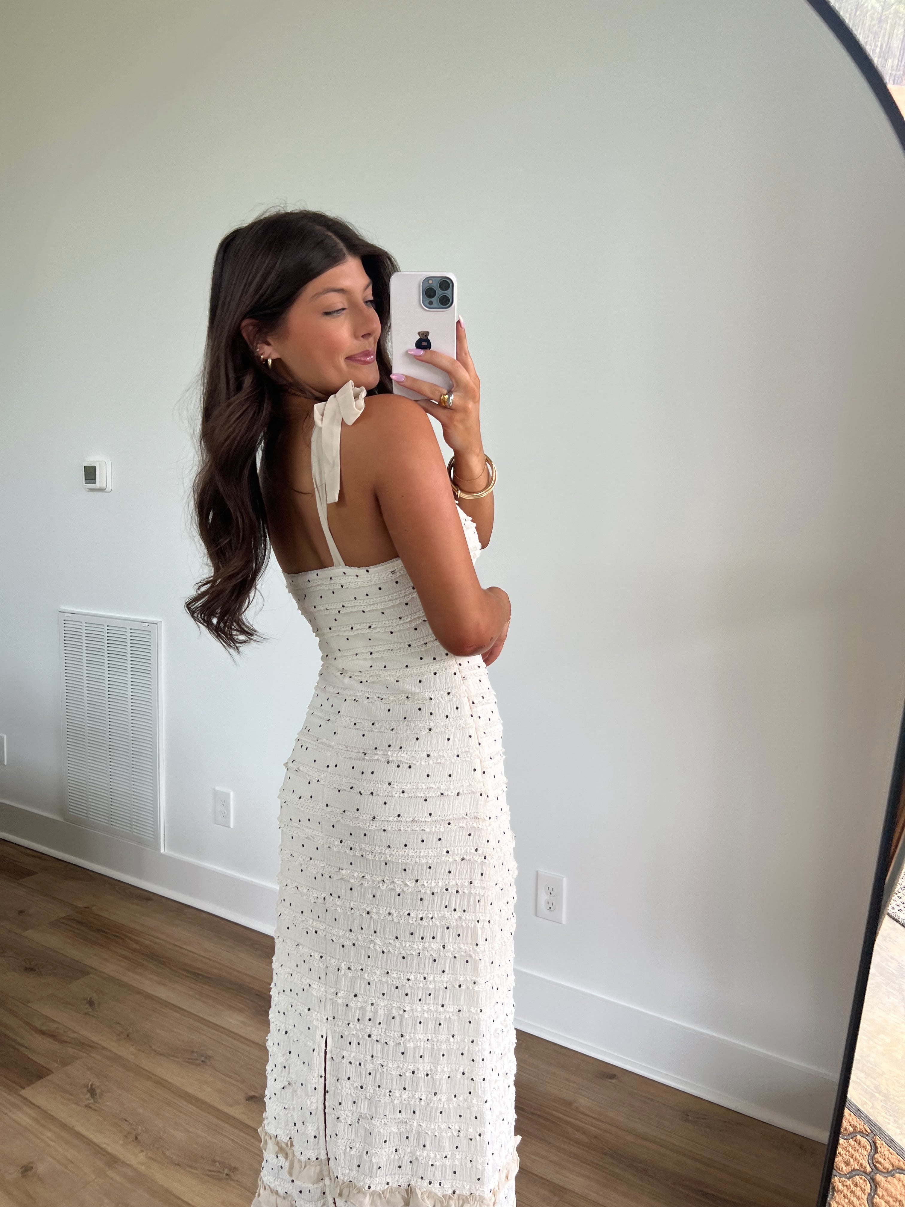 Henry Polka Dot Lace Ruffle Midi Dress